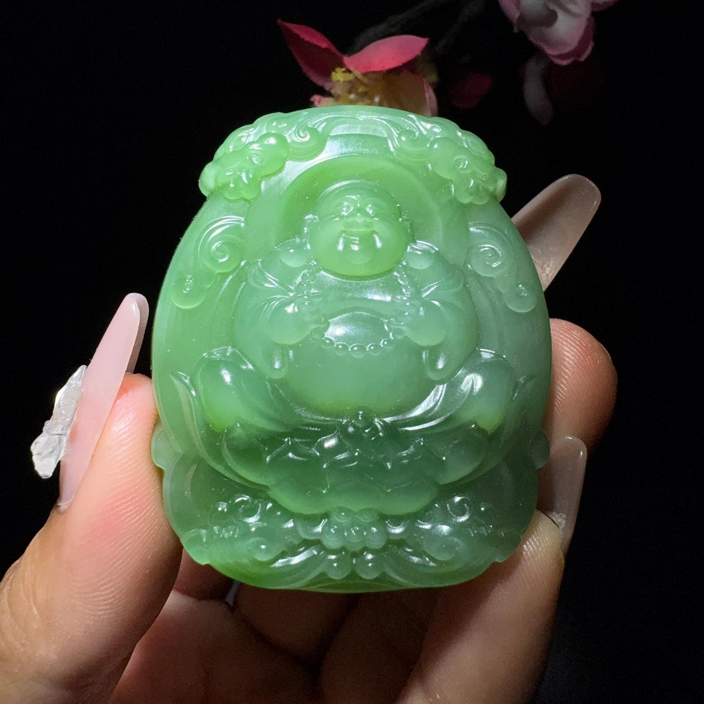 和田玉碧玉猫眼佛牌(48.2g)