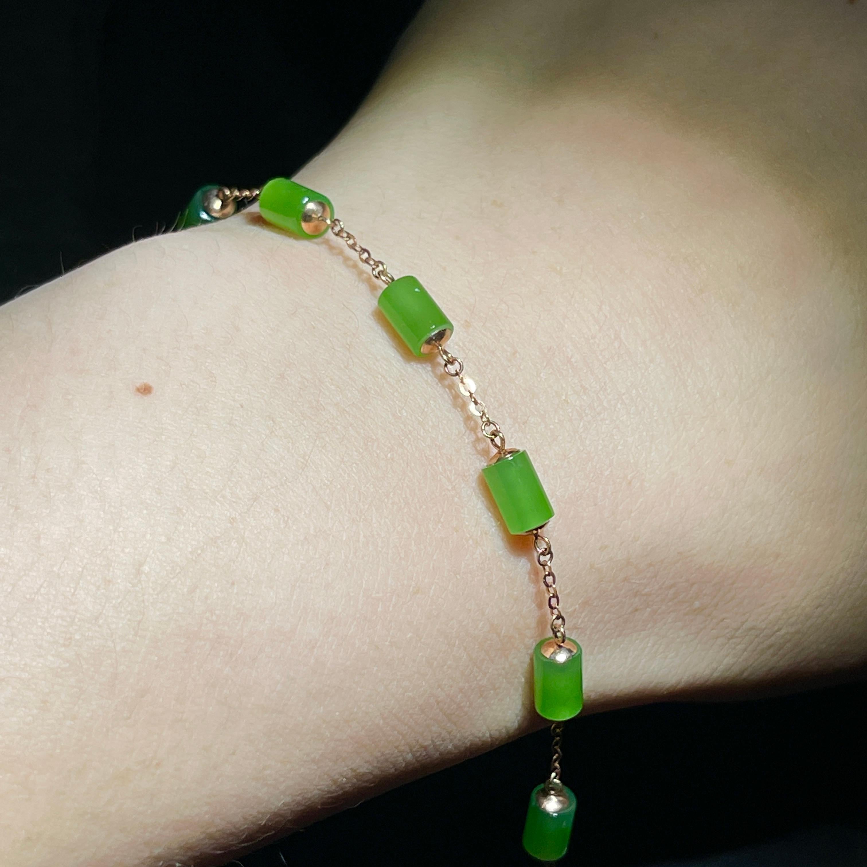 和田玉碧玉苹果绿金镶手链(g)