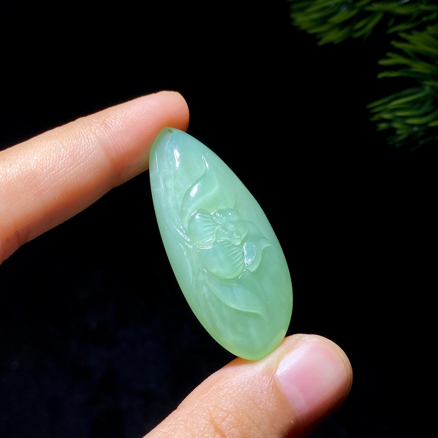 和田玉碧玉粉青花开富贵(15.1g)