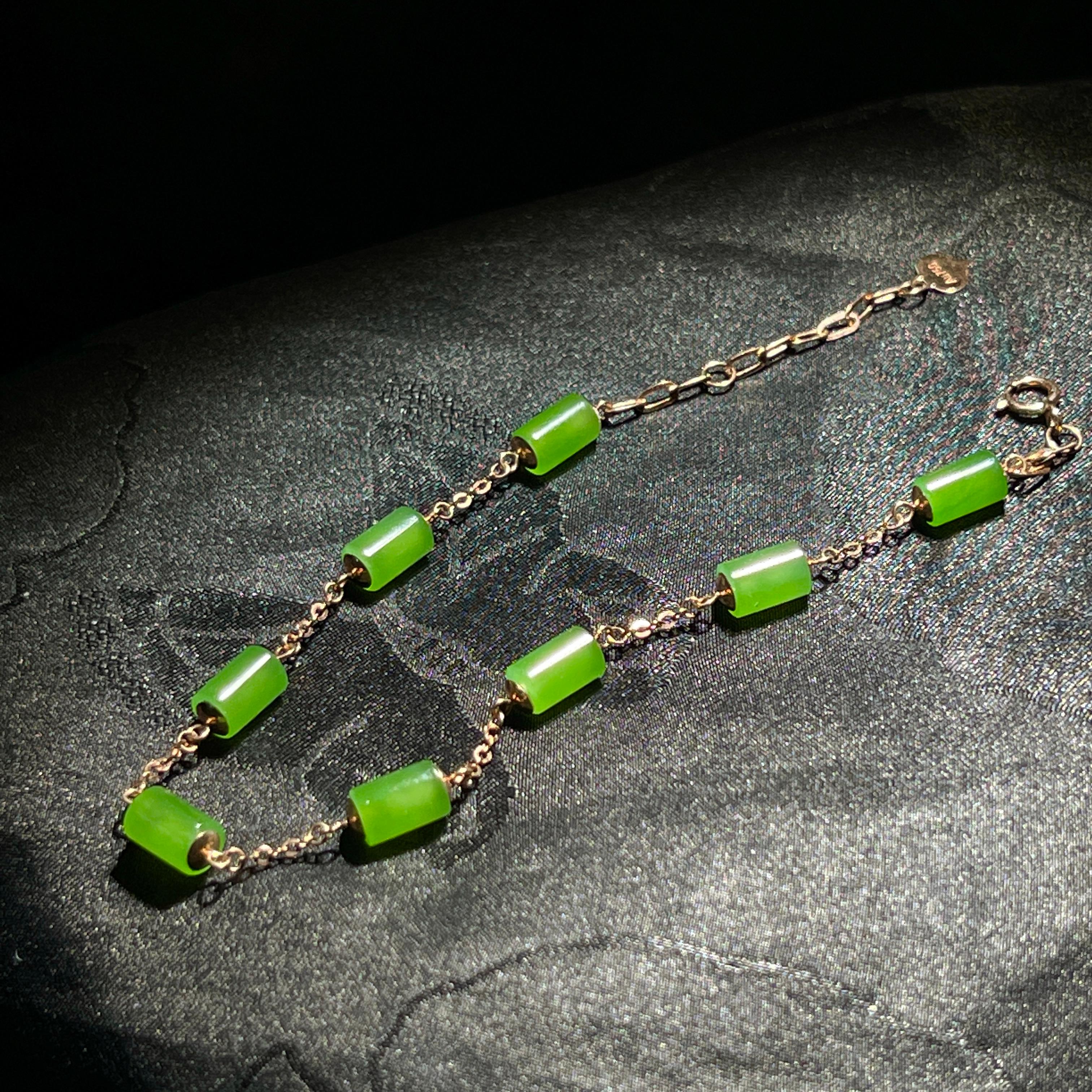 和田玉碧玉苹果绿金镶手链(g)