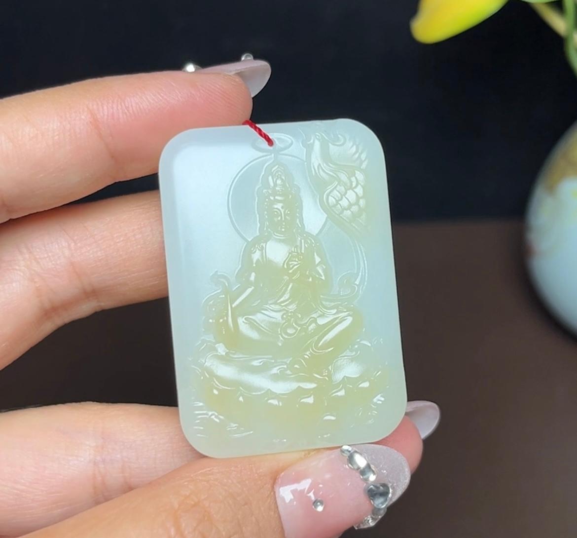 新疆和田玉且末糖白羊脂玉凤凰观音(47.7g)