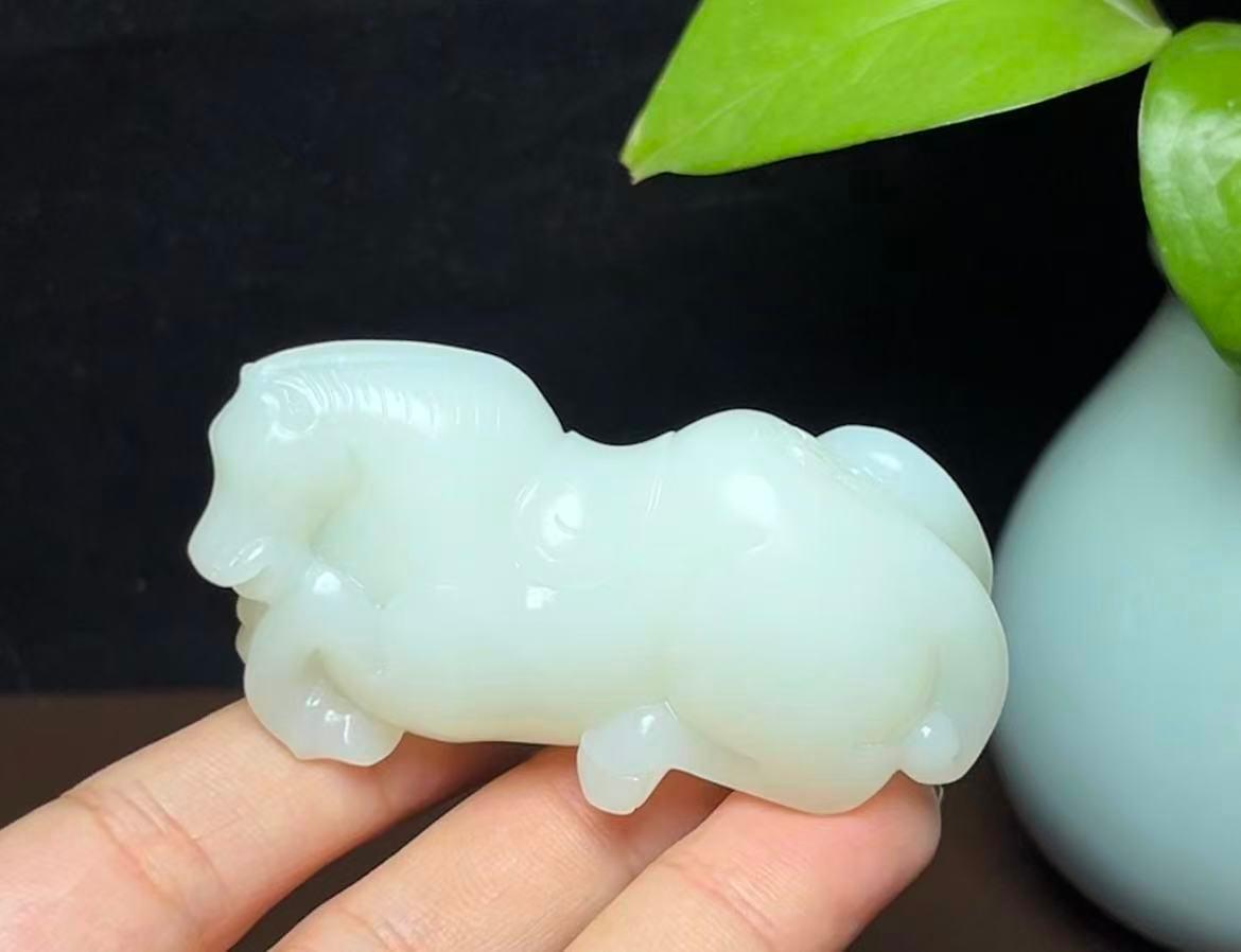和田羊脂玉生肖马马到成功手把件摆件(84.3g)