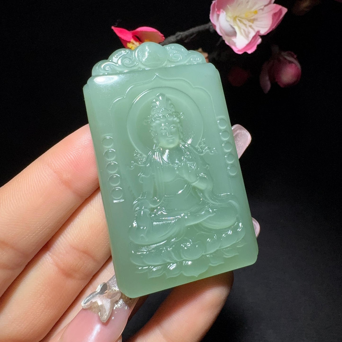 和田玉碧玉观音牌子挂件(50.6g)