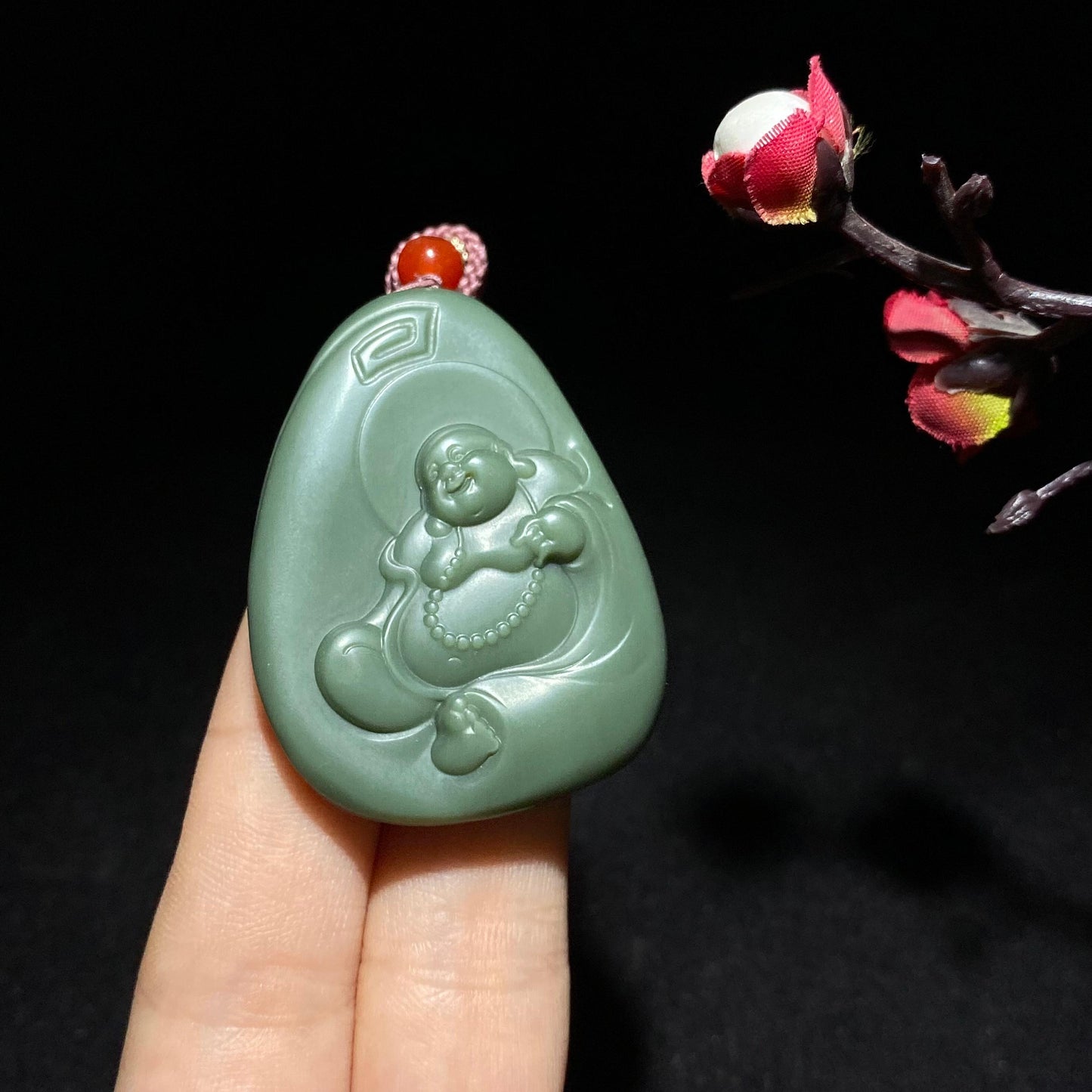 和田山料沙枣青无佛公挂件(25.5g)