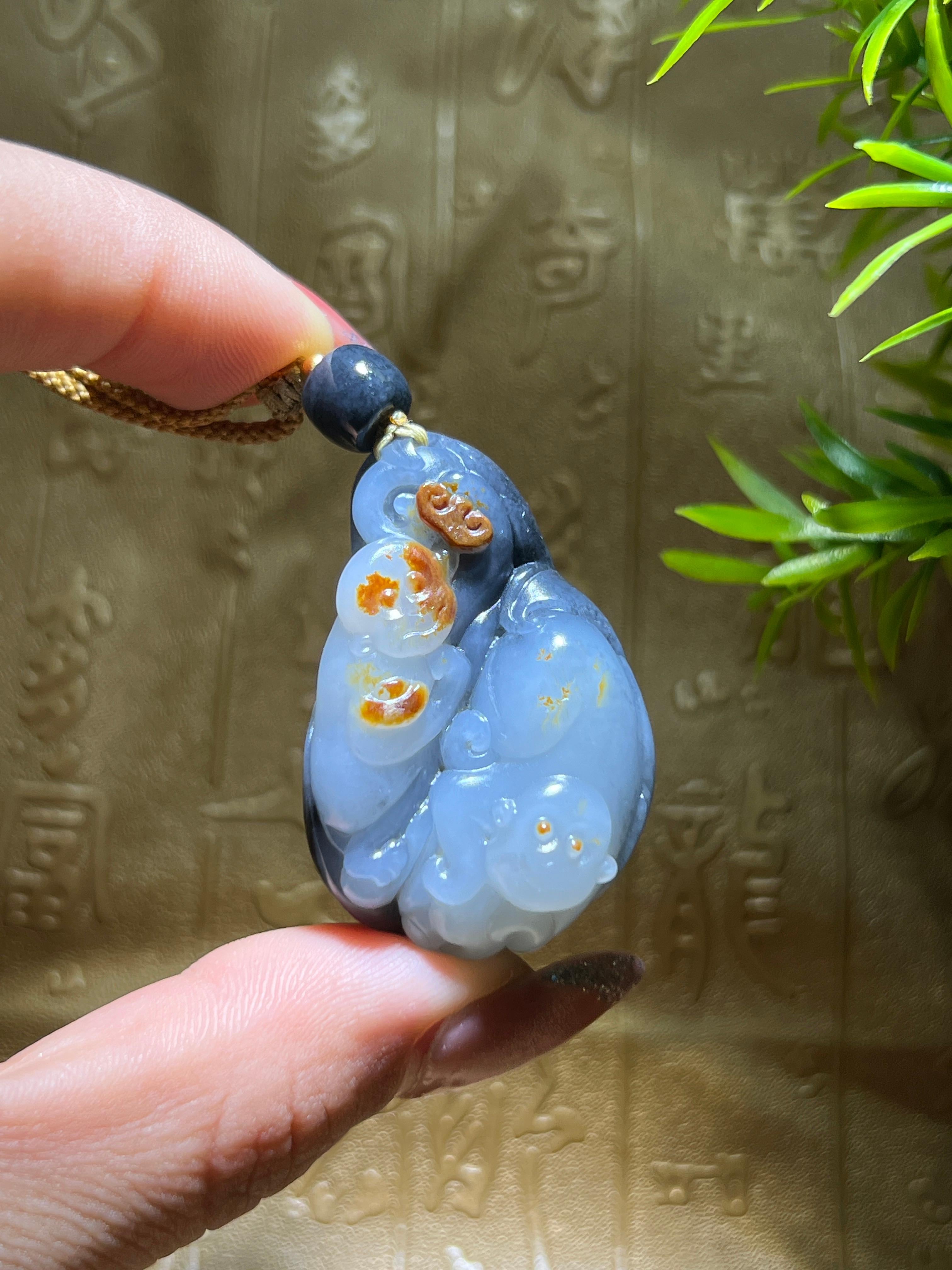 和田青玉 贵鼠献灵芝 和田青玉籽料 和田玉青花籽料灵猴献瑞（32.8g） – 厚德载玉