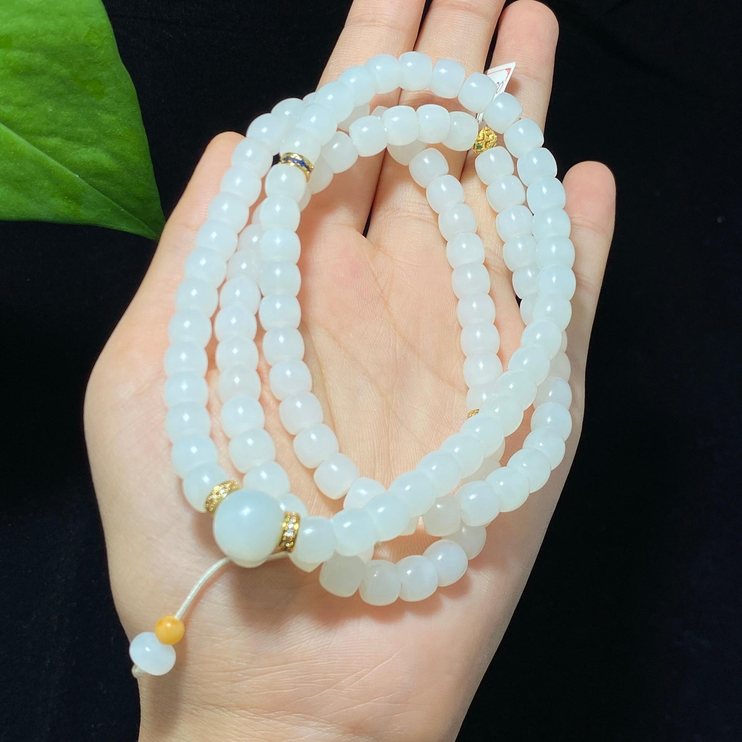 精品和田白玉108颗直切项链