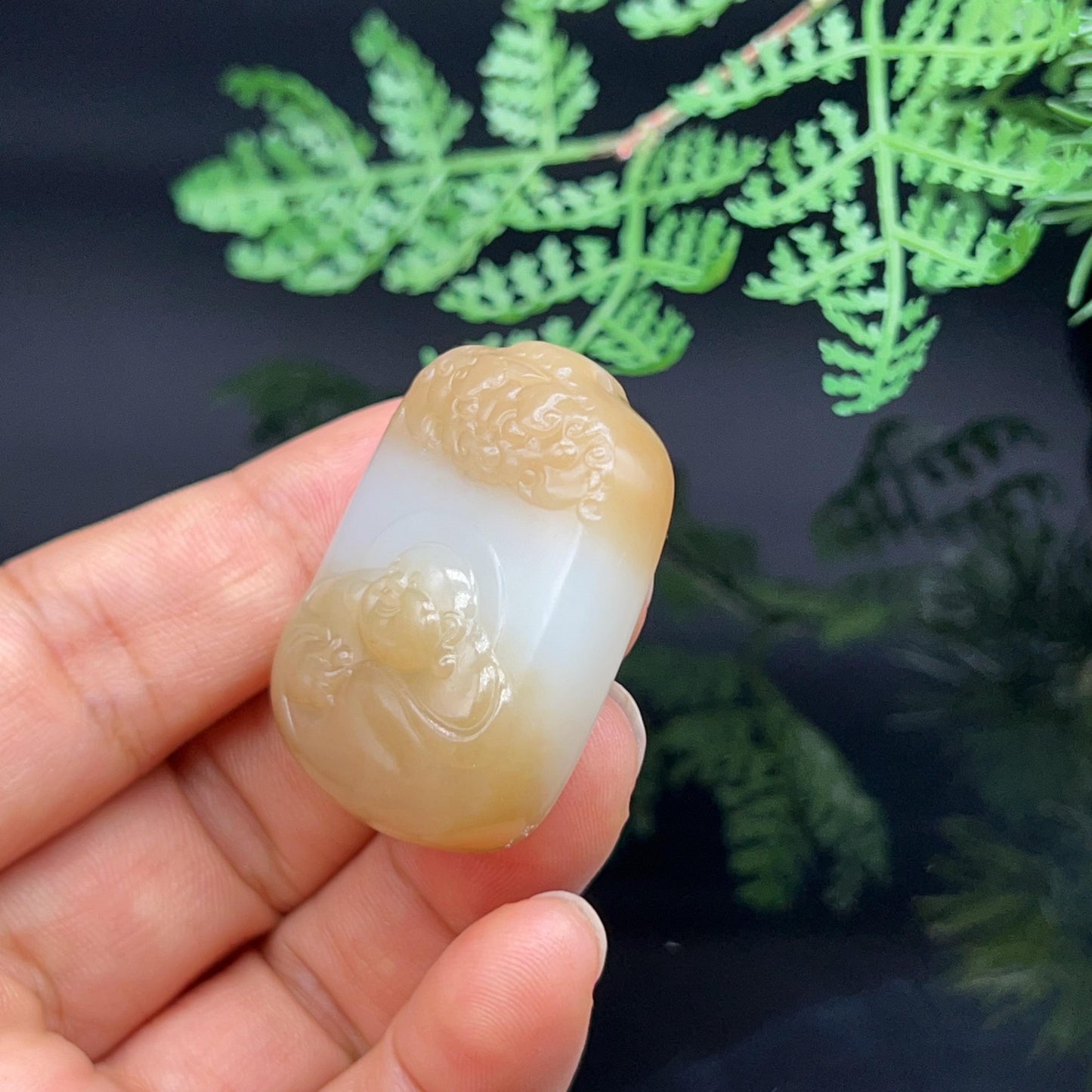 和田玉糖羊脂白玉福佛佛引福来挂件(23.5g)