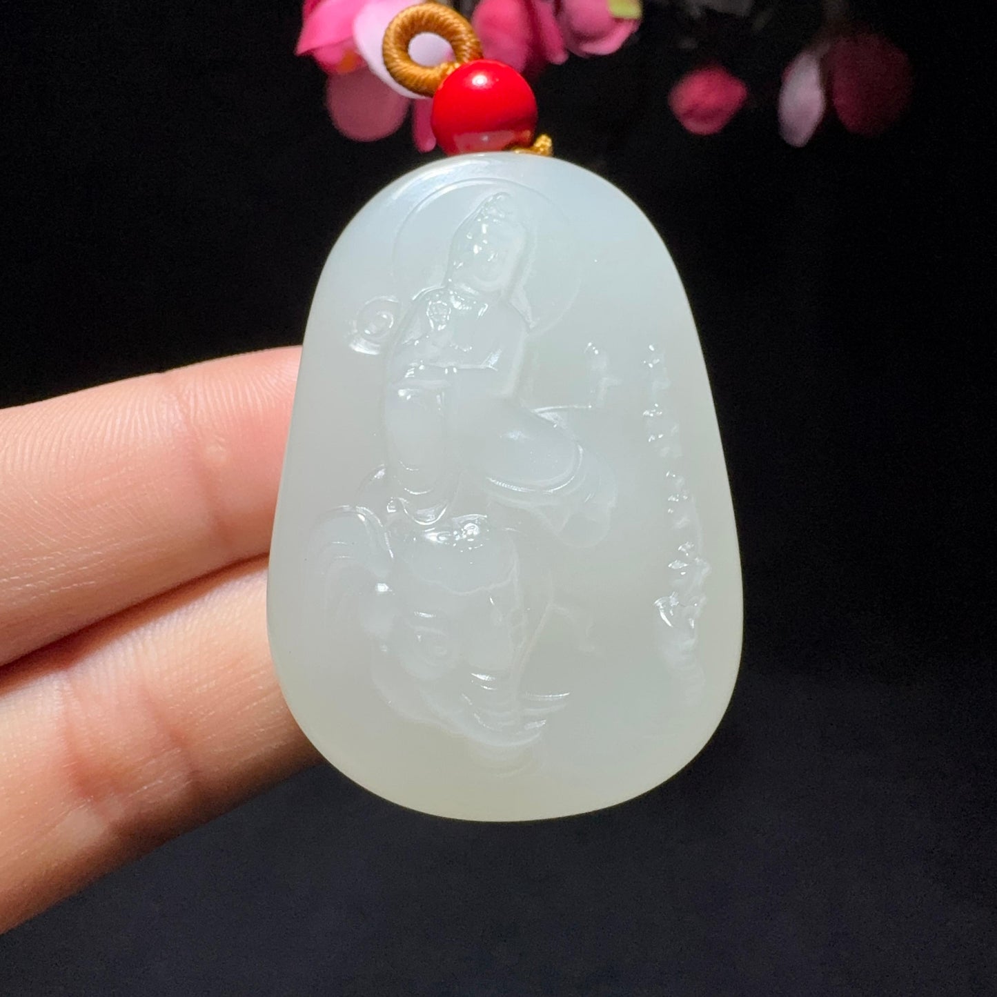 和田玉白玉普贤菩萨挂件(53.3g)