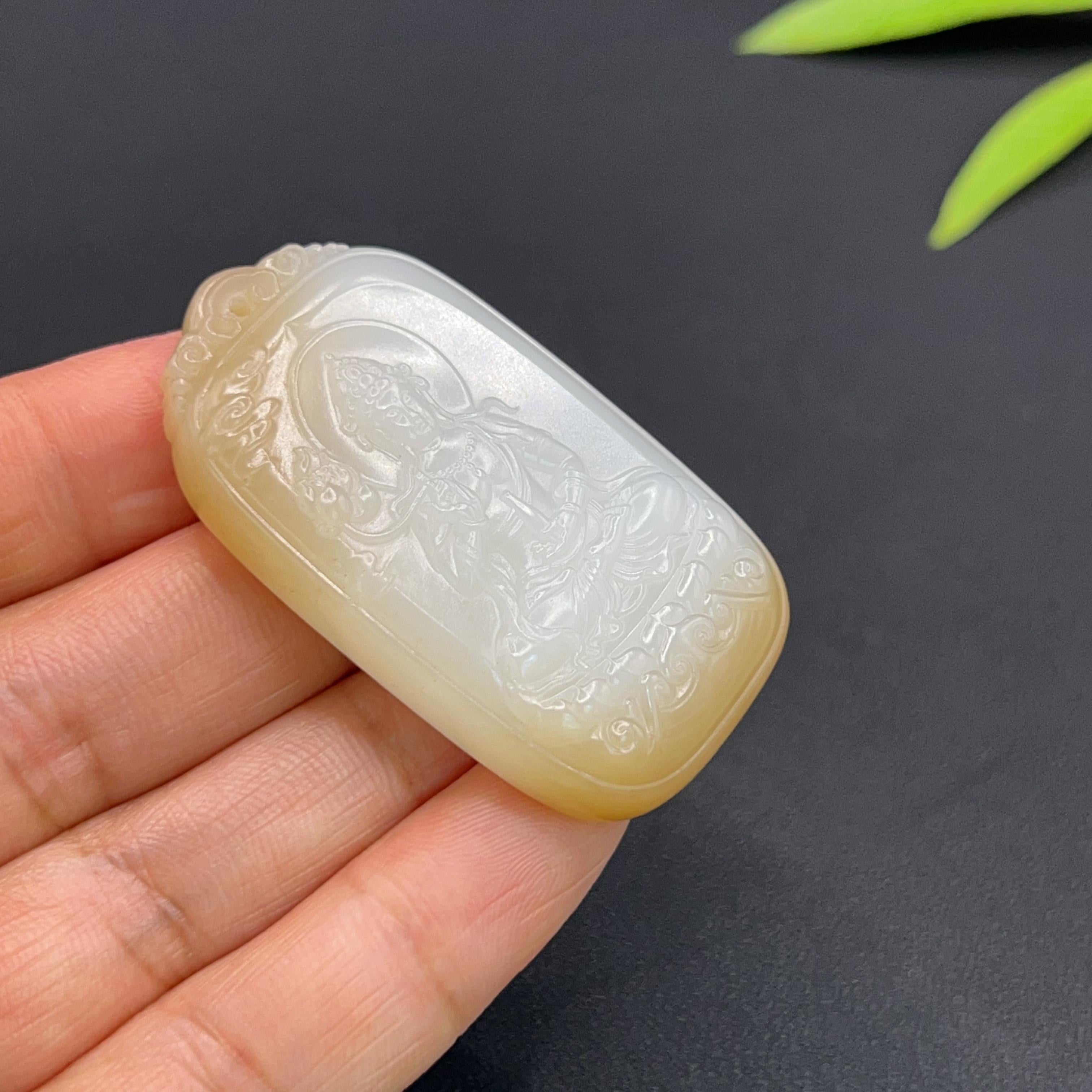 和田玉羊脂白玉糖观音玉牌(31.0g)