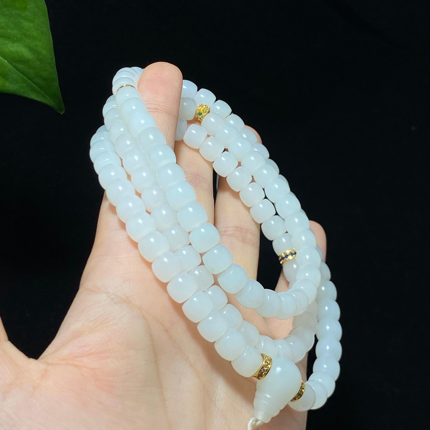 精品和田白玉108颗直切项链