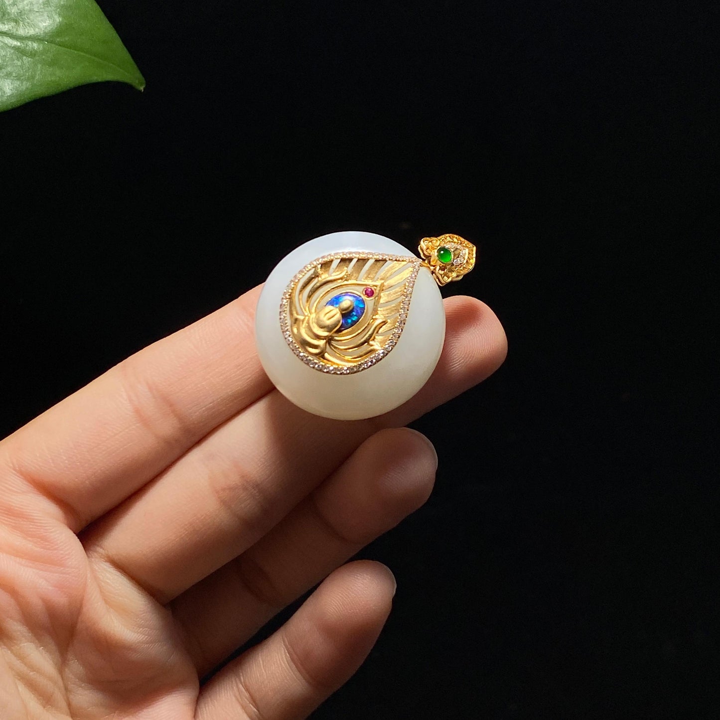 精品和田羊脂白玉金镶嵌平安扣(20.0g)