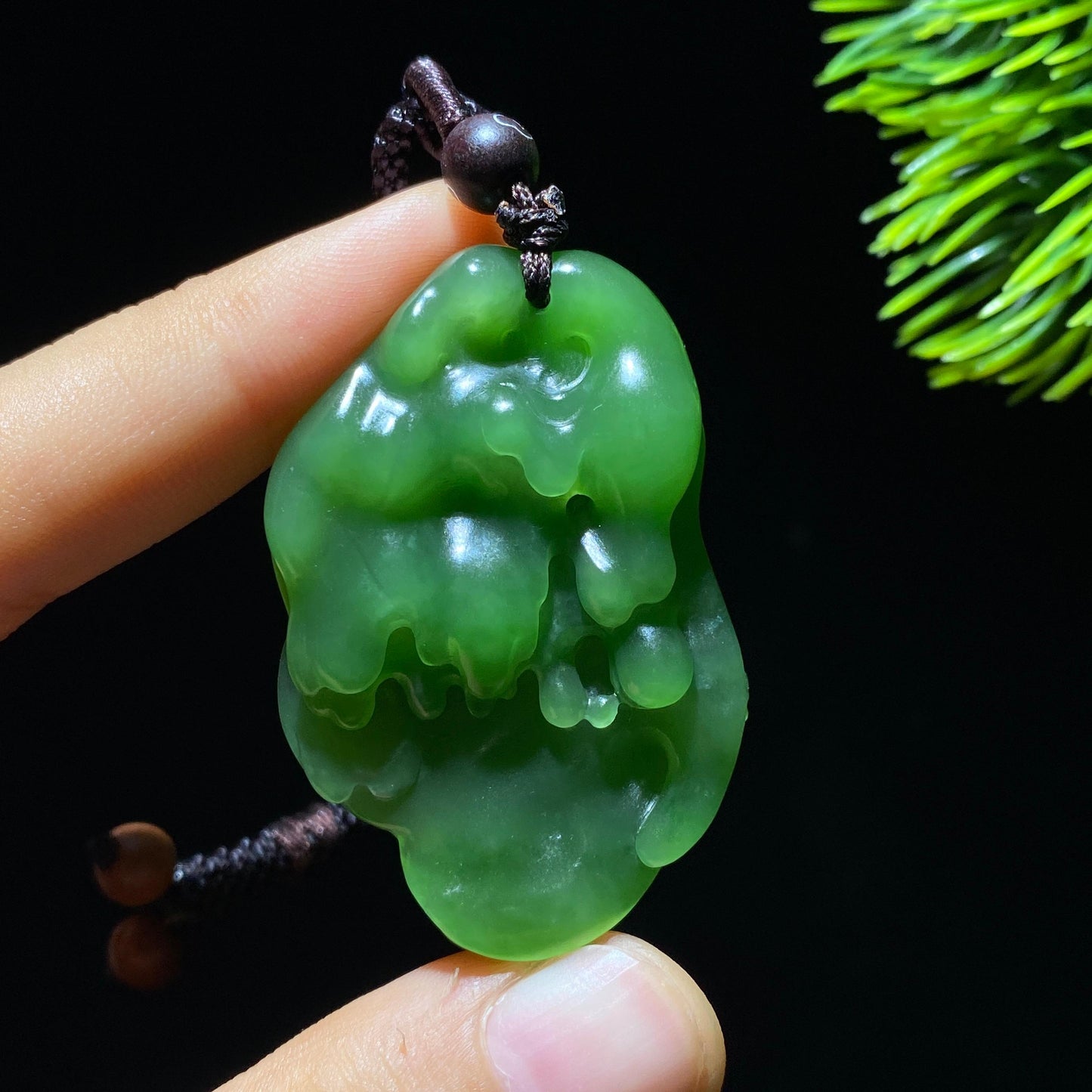 和田玉碧玉花开富贵挂件(21.6g)