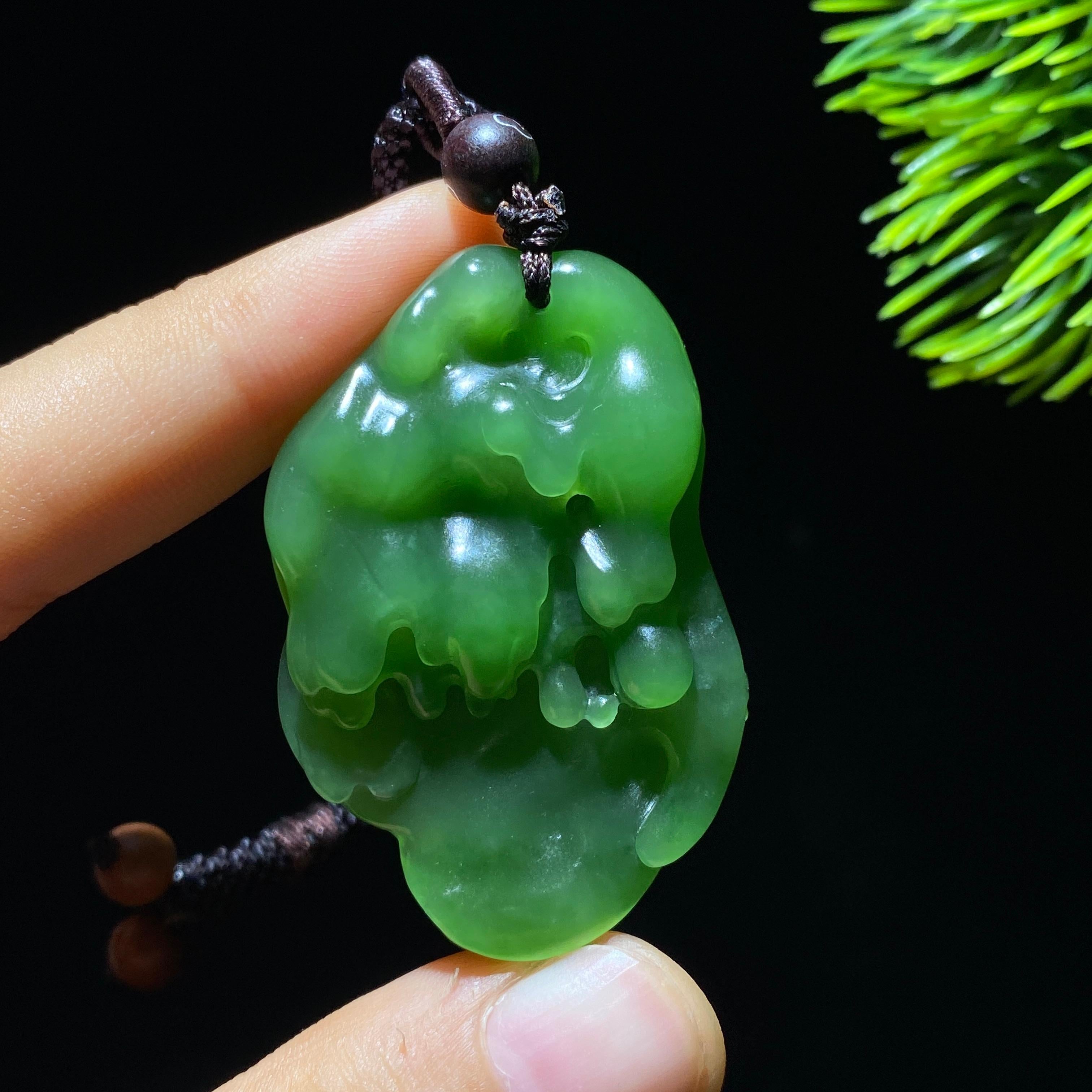 和田玉碧玉花开富贵挂件(21.6g)