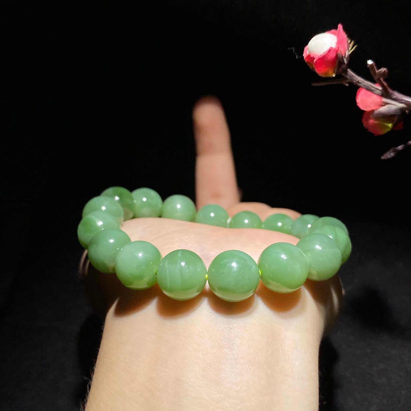 精品碧玉粉青猫眼手串(45.9g)
