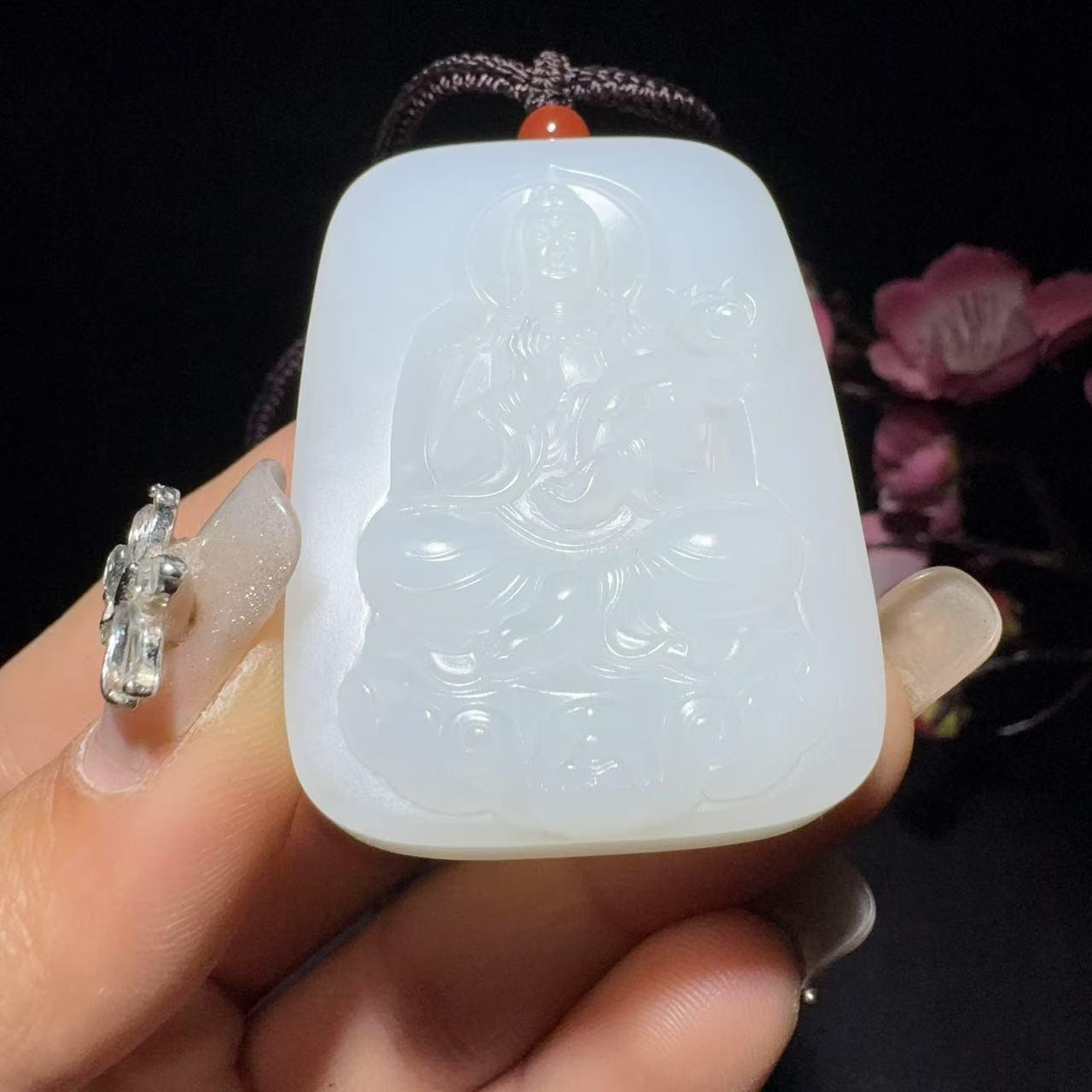 和田玉白玉挂件莲花观音(46.3g)