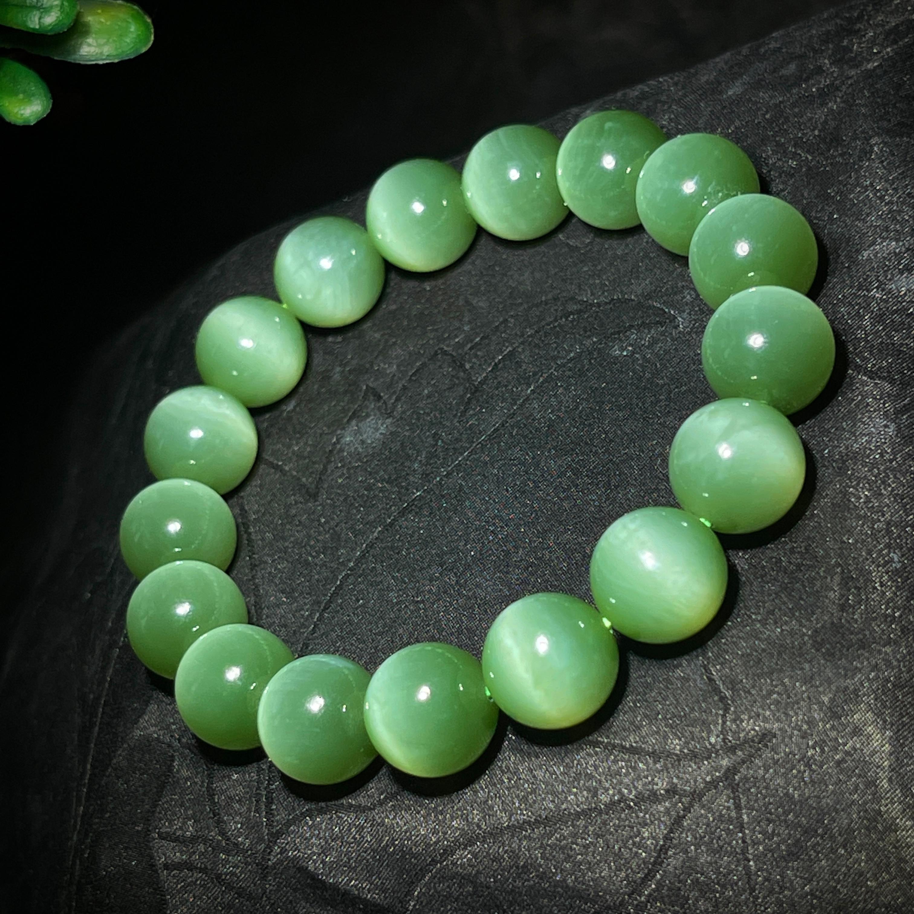 和田玉碧玉猫眼手串(45.9g)