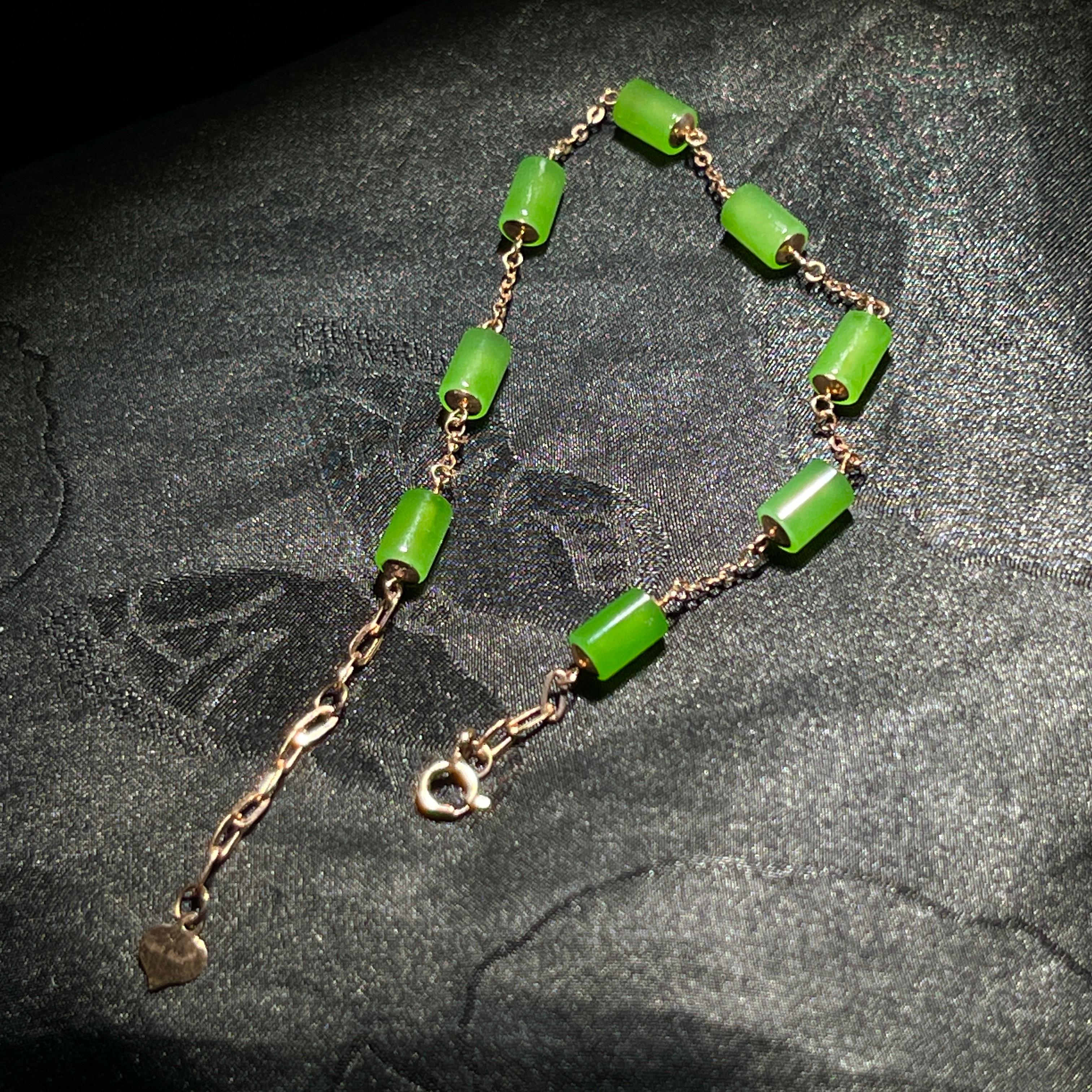 和田玉碧玉苹果绿金镶手链(g)