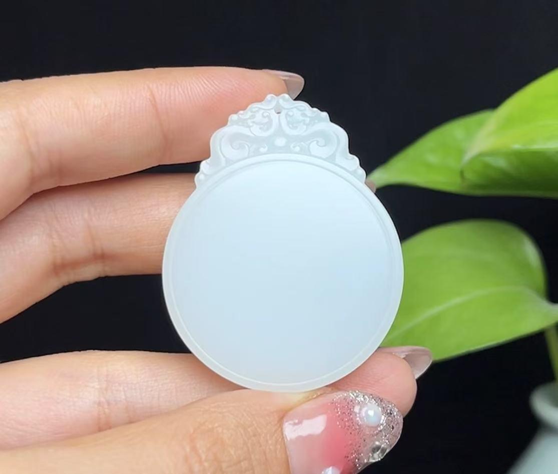 和田羊脂玉双龙护主平安无事圆牌(23.3g)