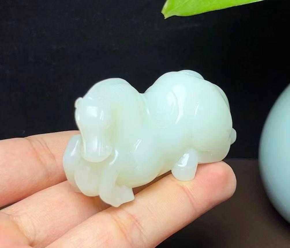 和田羊脂玉生肖马马到成功手把件摆件(84.3g)
