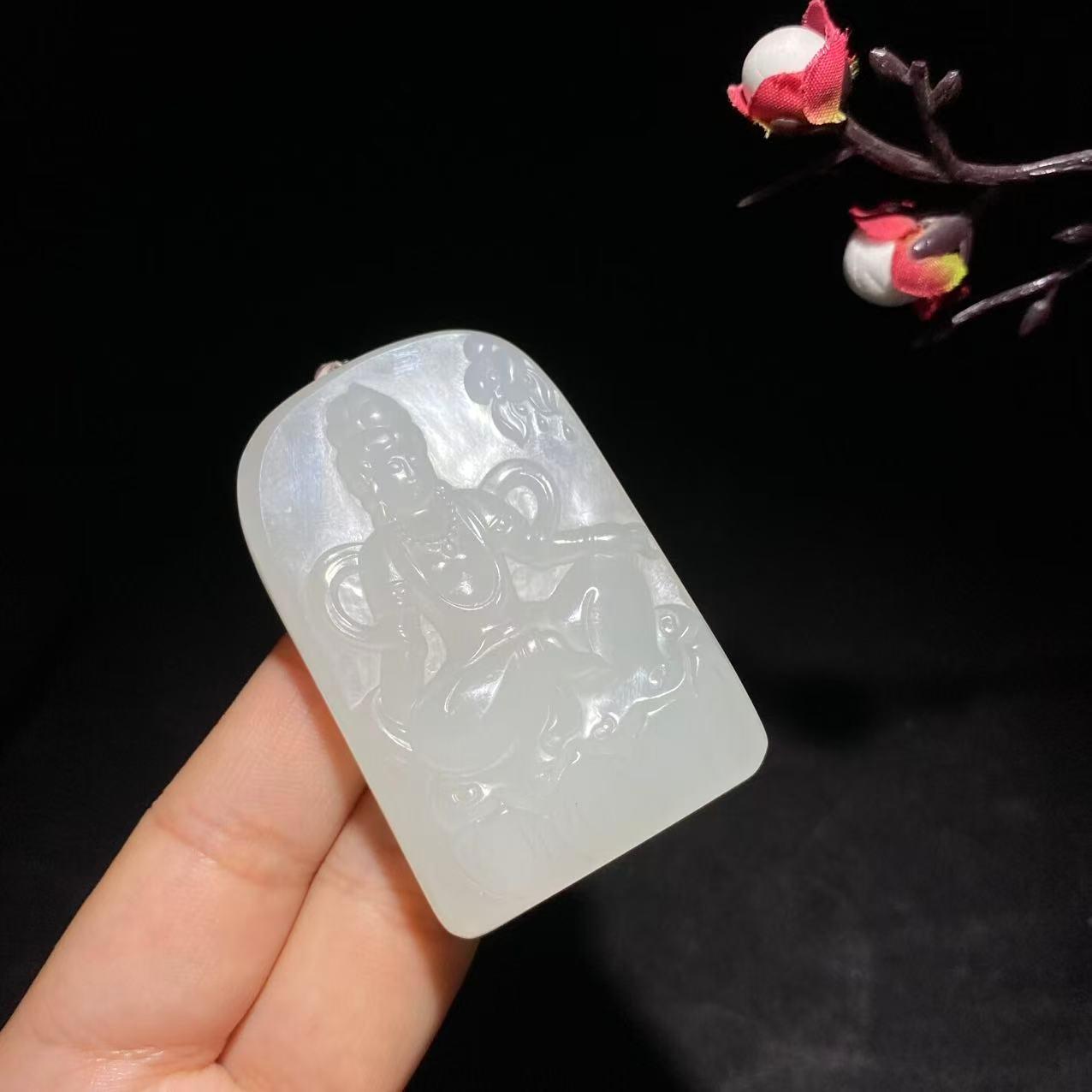 和田冰底白玉观音挂件(61.9g)