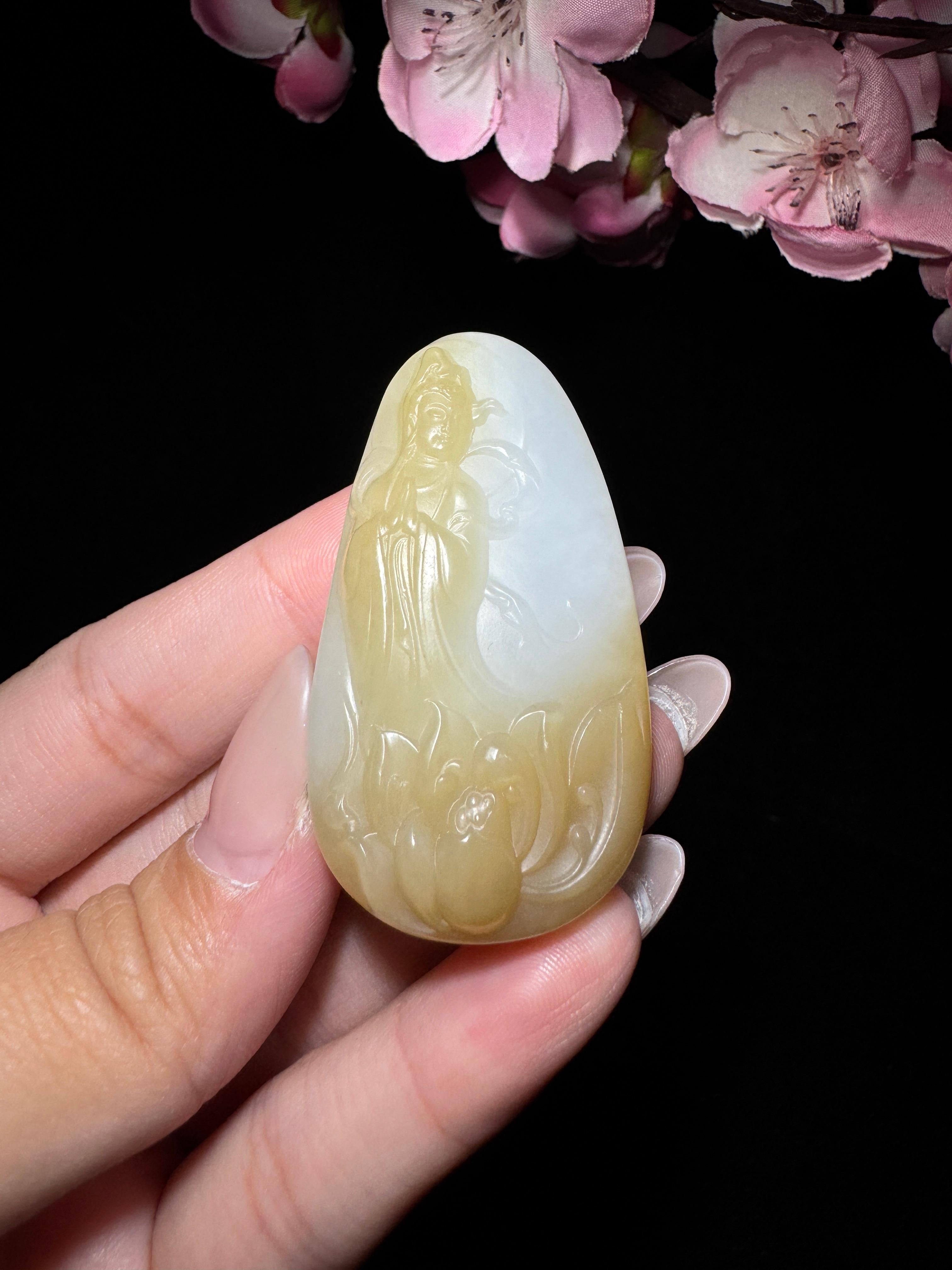 中国古美術品　清の時代　和田白玉 砡　童子如意　蘇工　53g 和田玉糖白玉观音（33.3g） – 厚德载玉