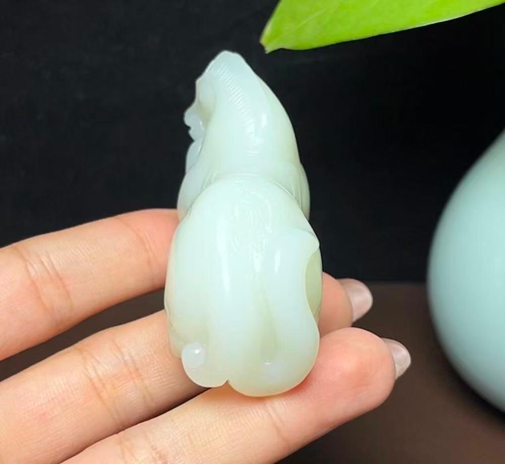 和田羊脂玉生肖马马到成功手把件摆件(84.3g)