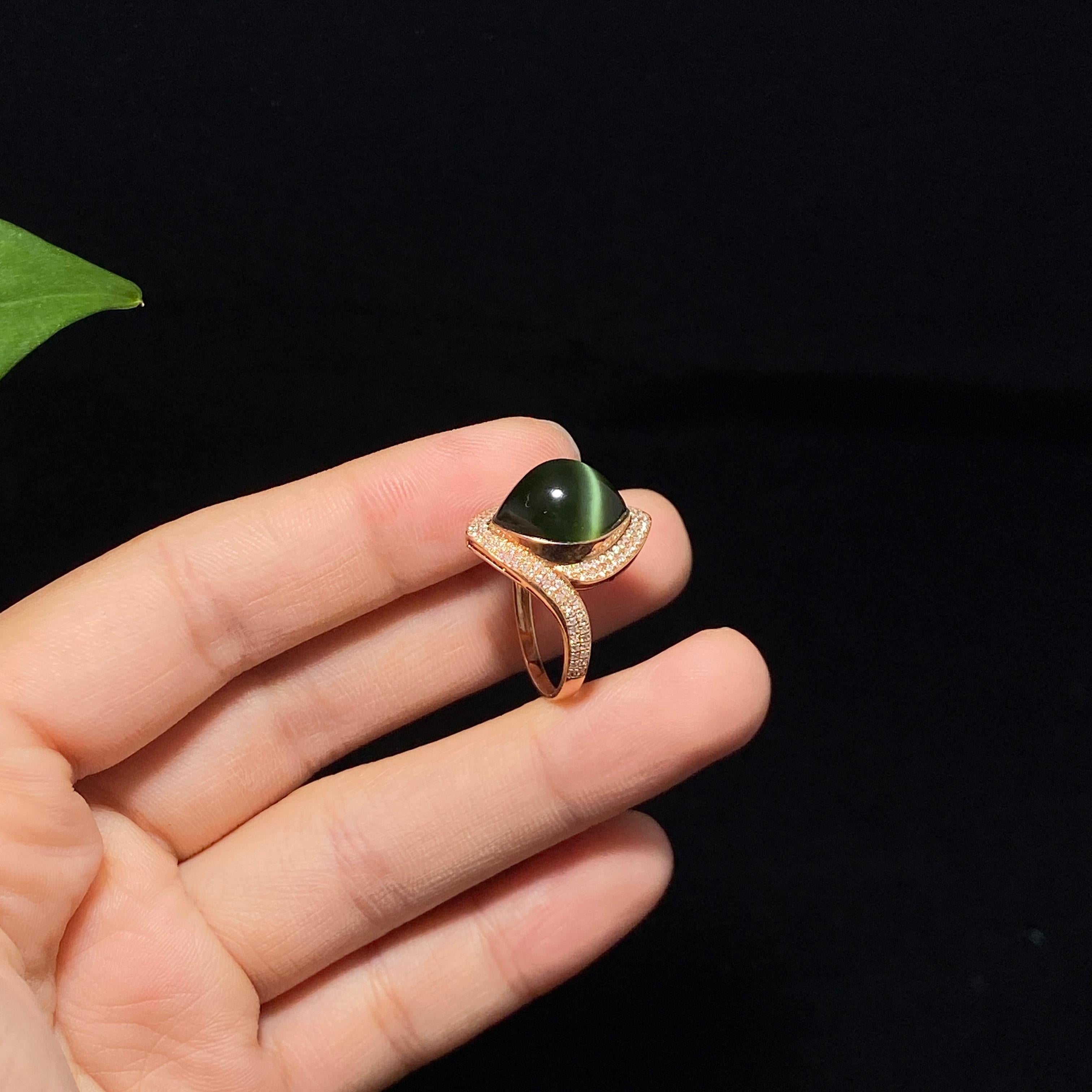 精品碧玉猫眼18k金戒指(4.2g)