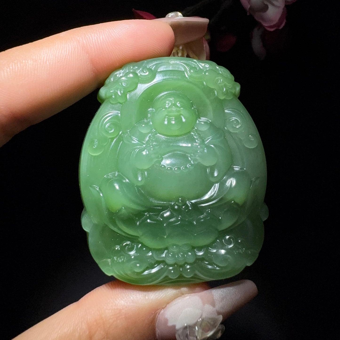 和田玉碧玉猫眼佛牌(48.2g)