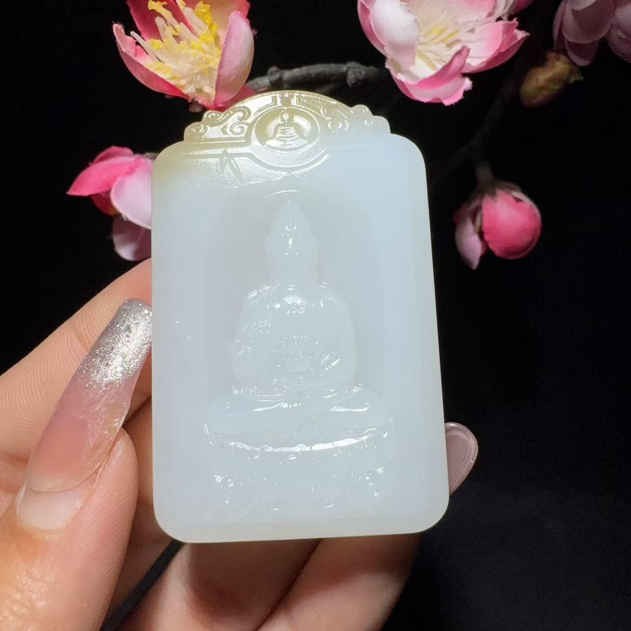 和田玉糖白观音佛牌子(38.6g)