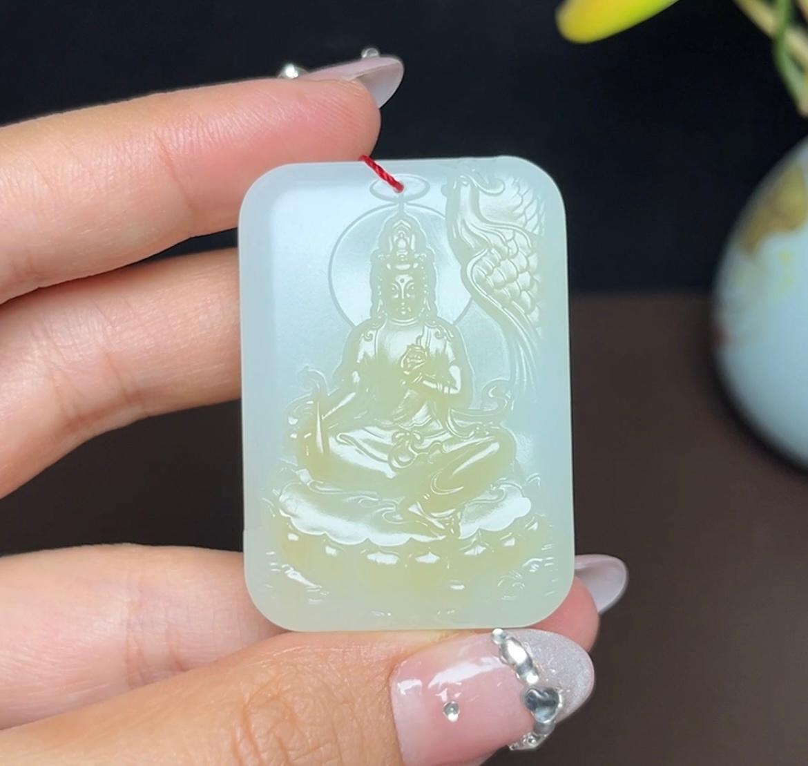 新疆和田玉且末糖白羊脂玉凤凰观音(47.7g)