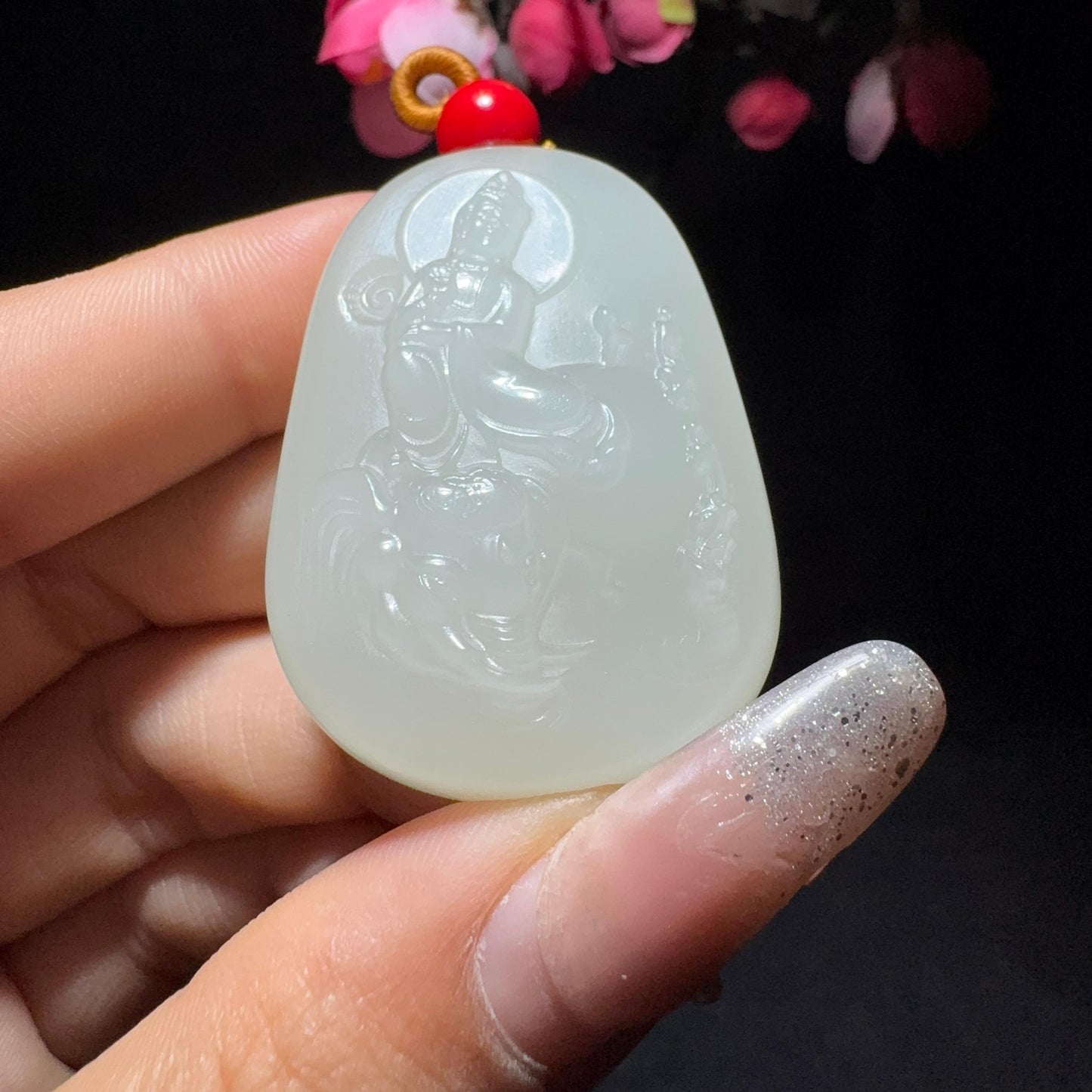 和田玉白玉普贤菩萨挂件(53.3g)