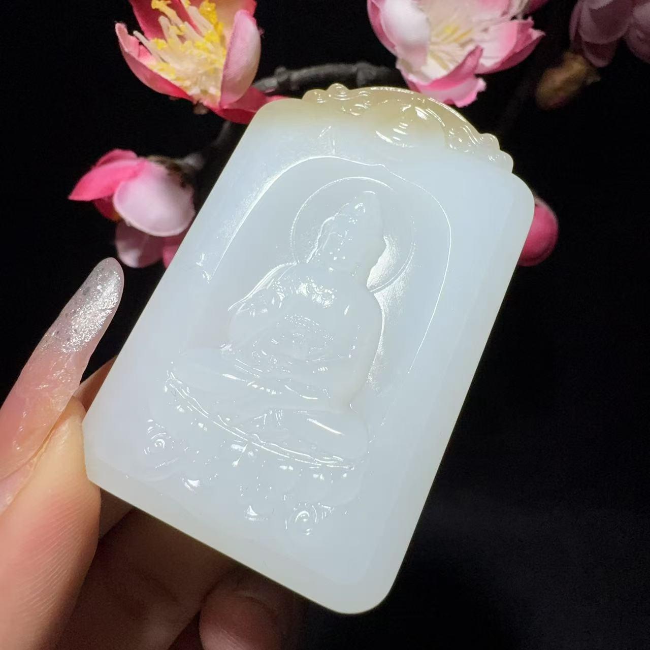 和田玉糖白观音佛牌子(38.6g)
