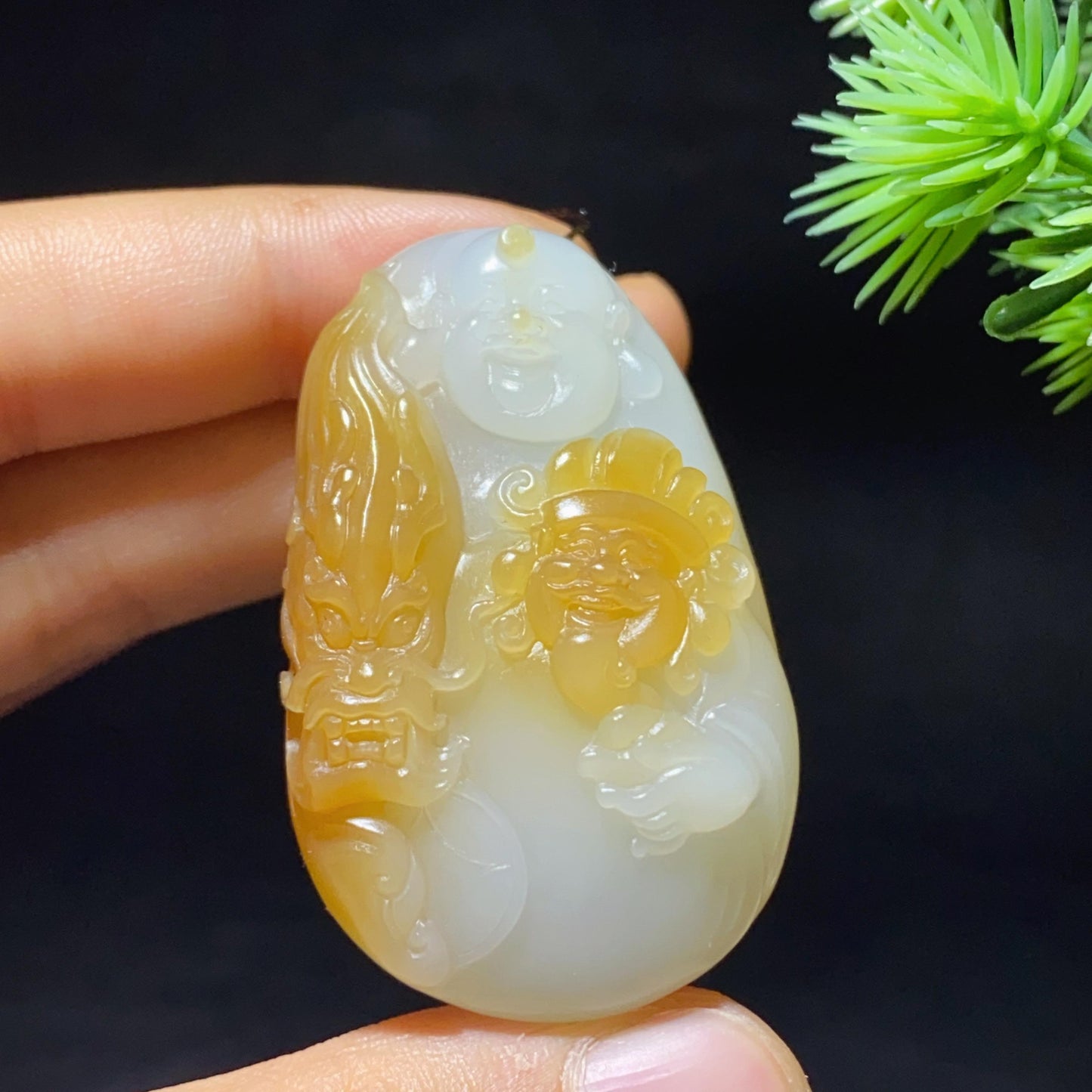 和田玉糖白财神挂件(32.6g)