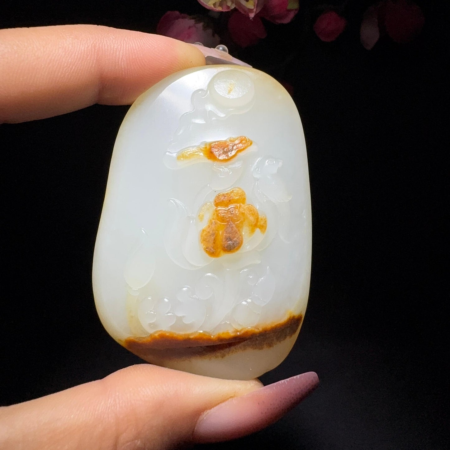 和田玉籽料挂件喜事连连(50.5g)