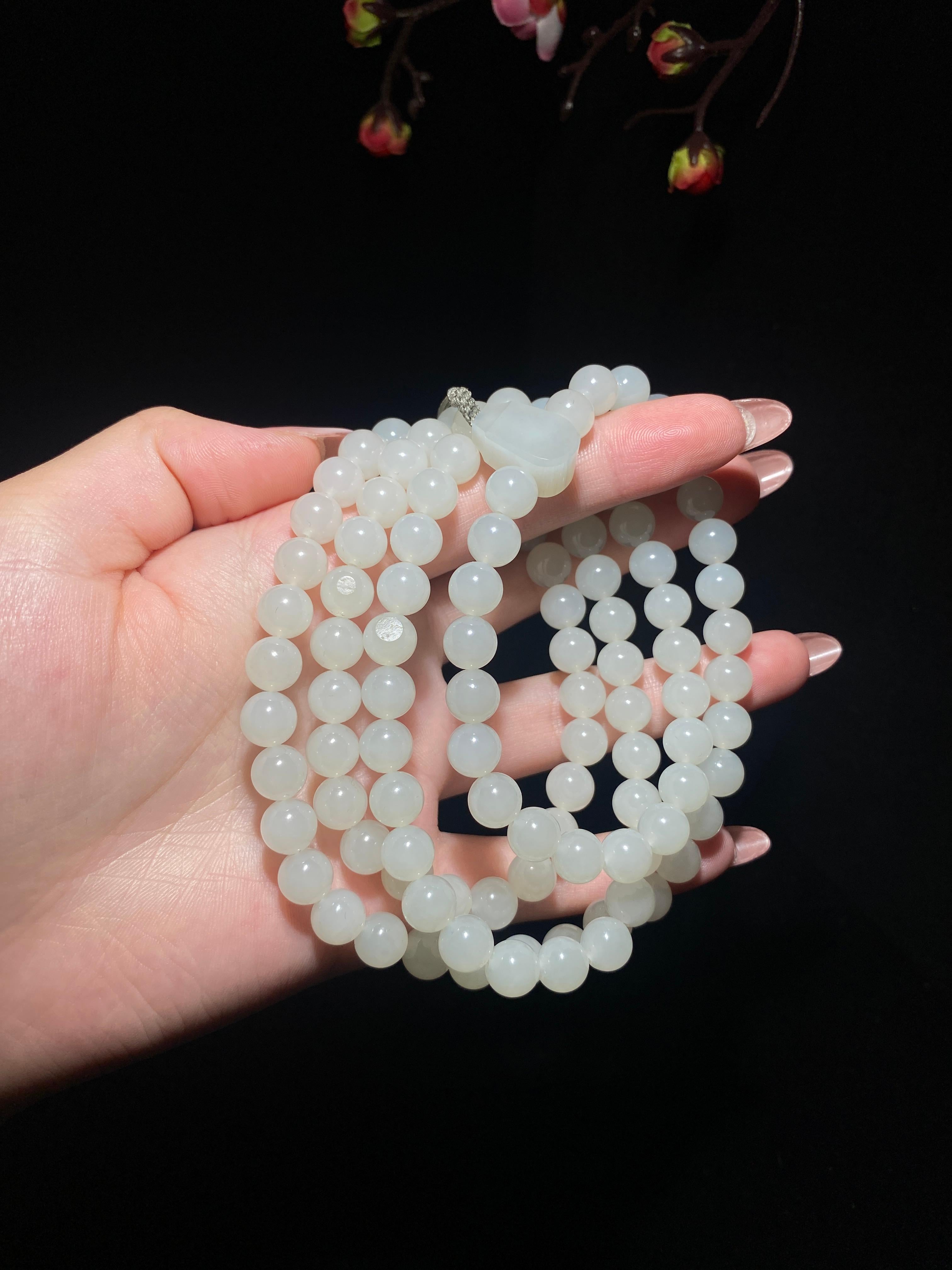 和田白玉籽料圆珠项链(92.2g)