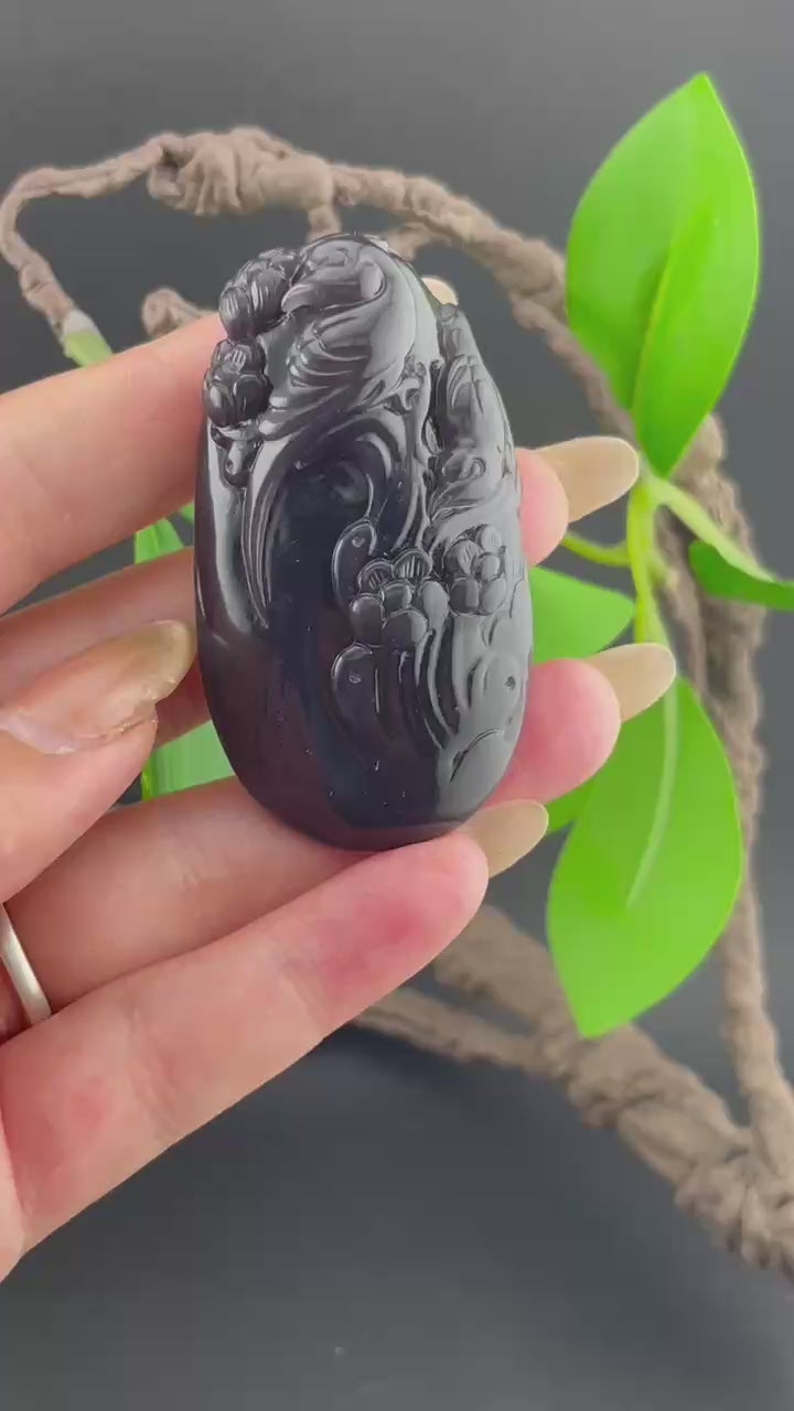 和田玉烟紫喜鹊莲花