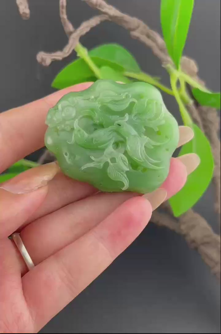 和田玉碧玉喜鹊莲花挂件