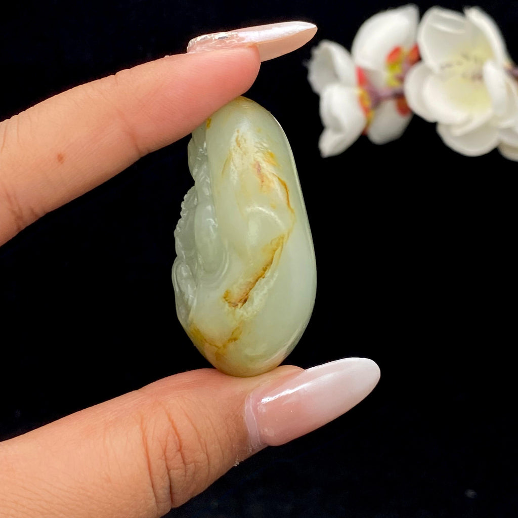和田玉洒金皮翠青籽料【佛公】挂件（55.1g）