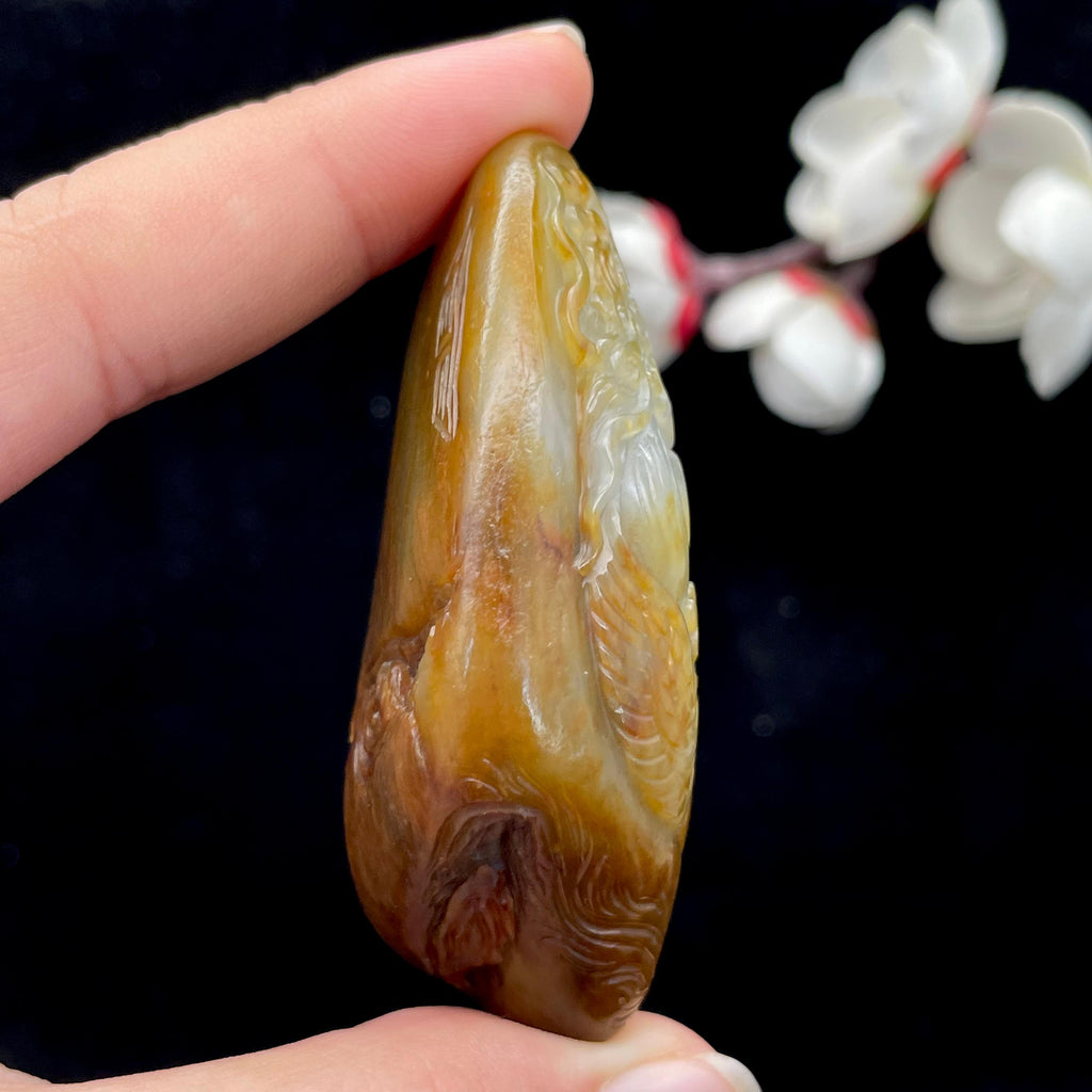 和田玉聚黄皮籽料【龙凤】挂件（73.1g）