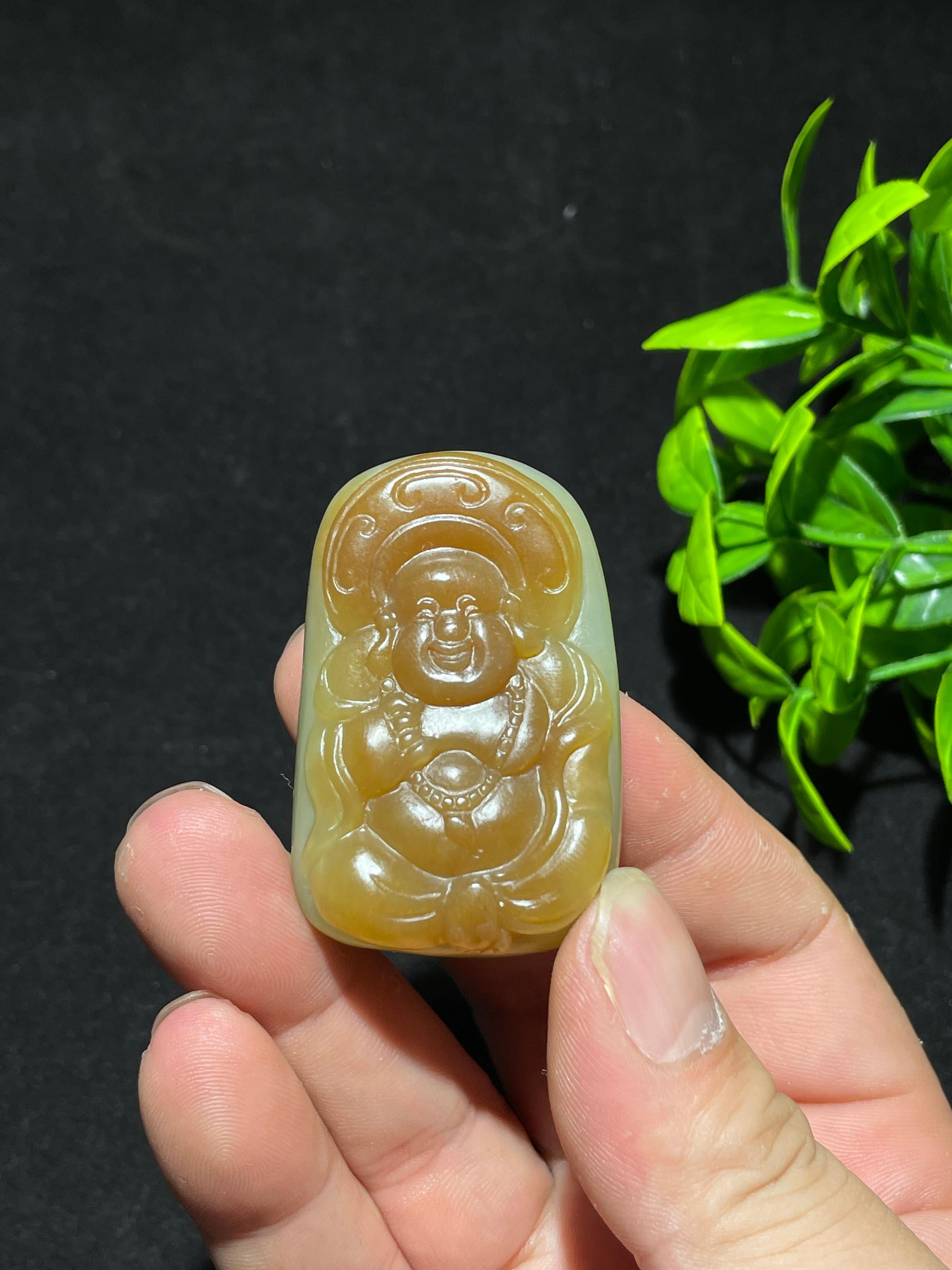 和田玉糖黄口大肚佛（60.6g）