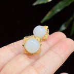 18k金羊脂白玉耳钉00861465（4.3g）