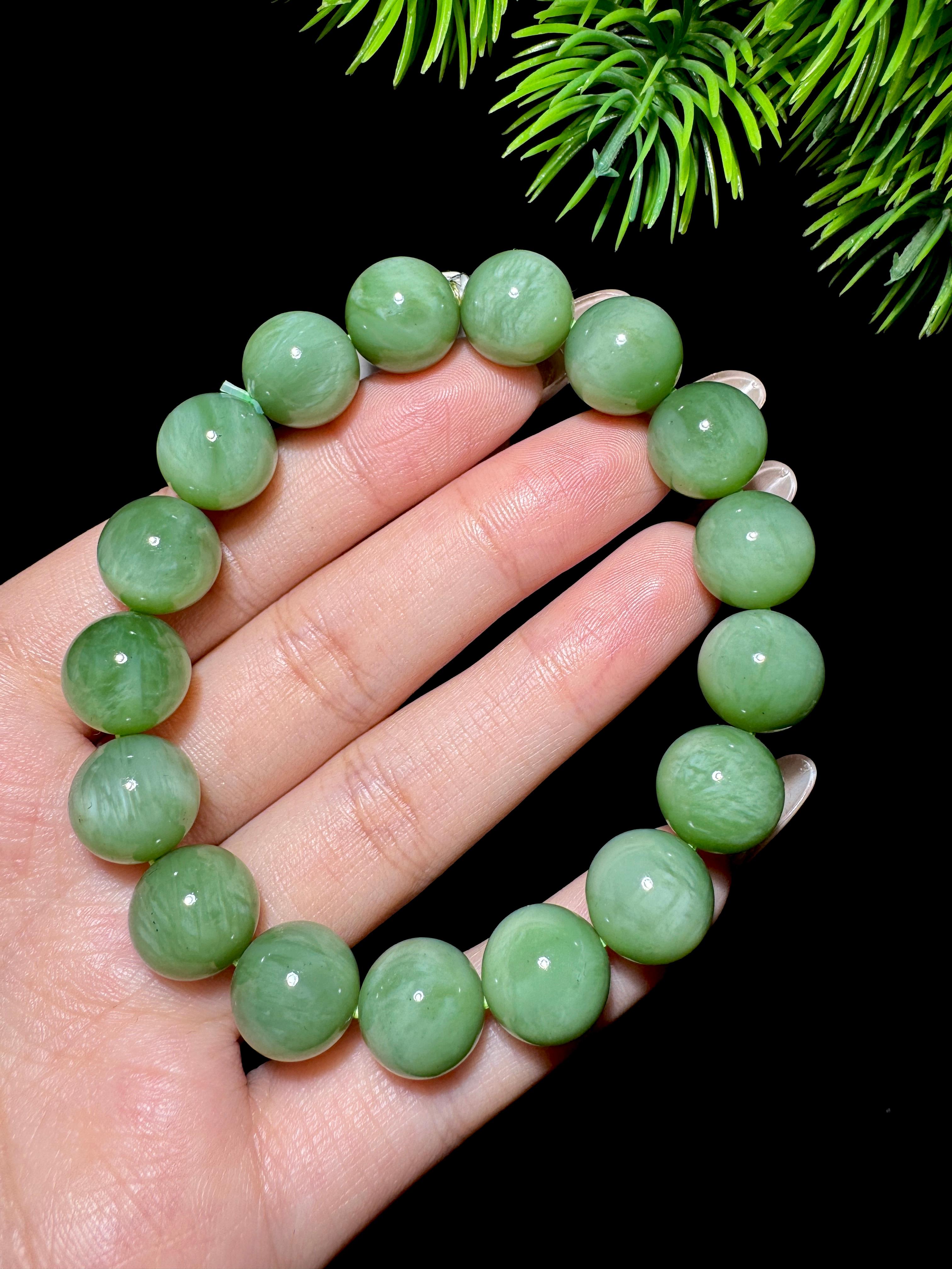 和田玉碧玉圆珠手串（43.22g）