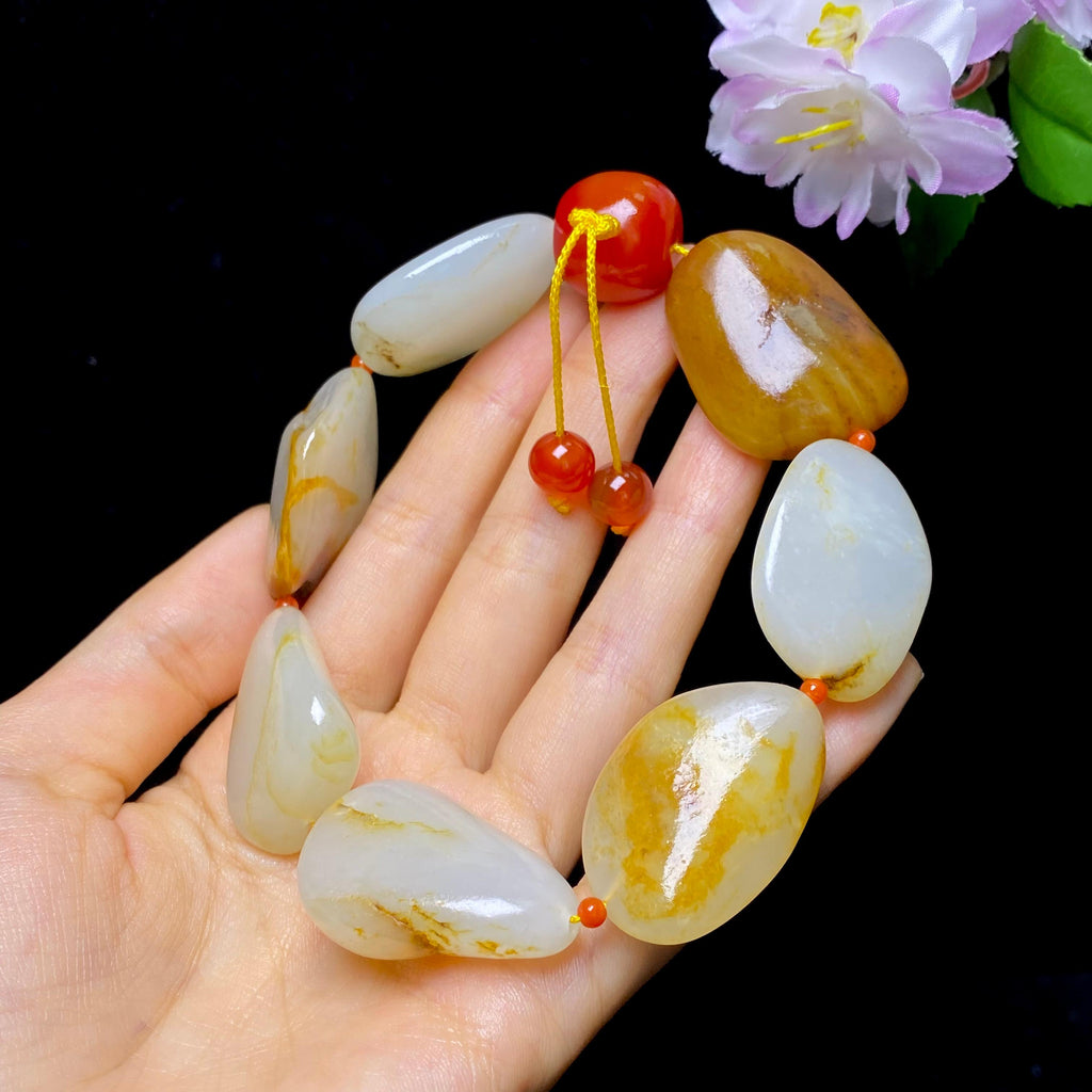 和田玉洒金皮籽料手串（94.39g）
