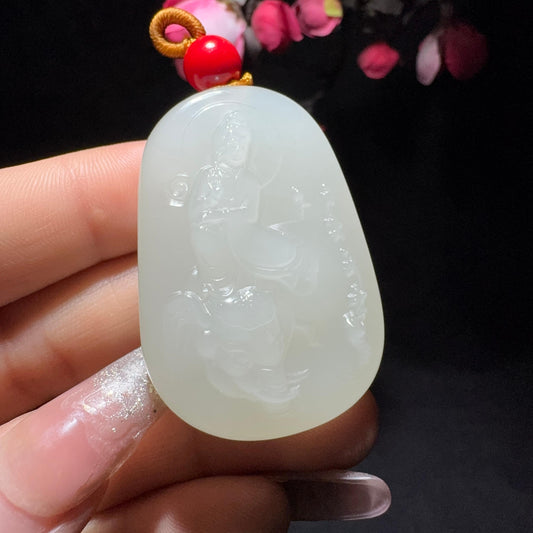 和田玉白玉普贤菩萨挂件（53.3g）