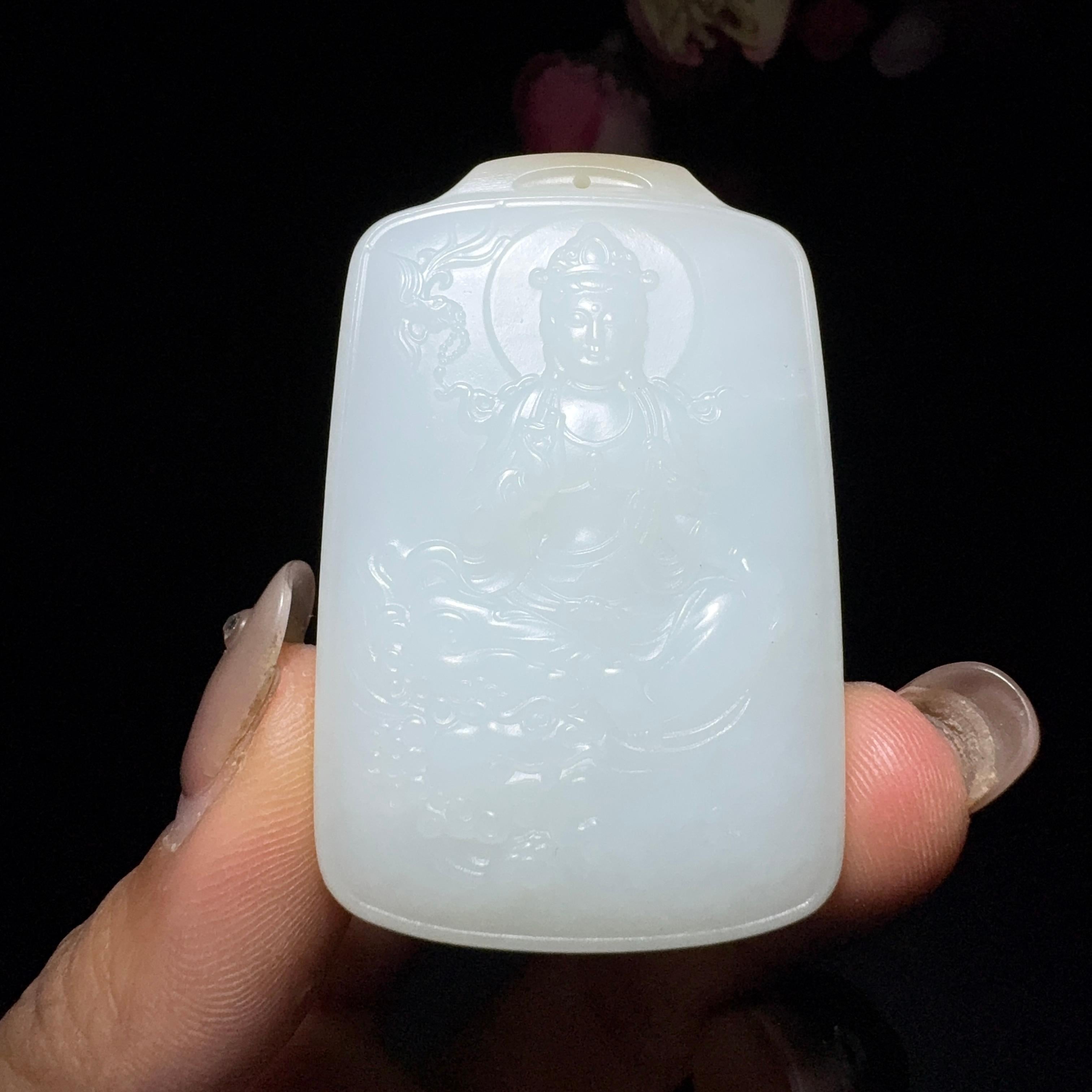 和田玉白玉挂件文殊菩萨（50.2g）