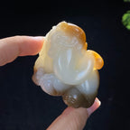 和田玉糖白玉大象手把件（145.8g）