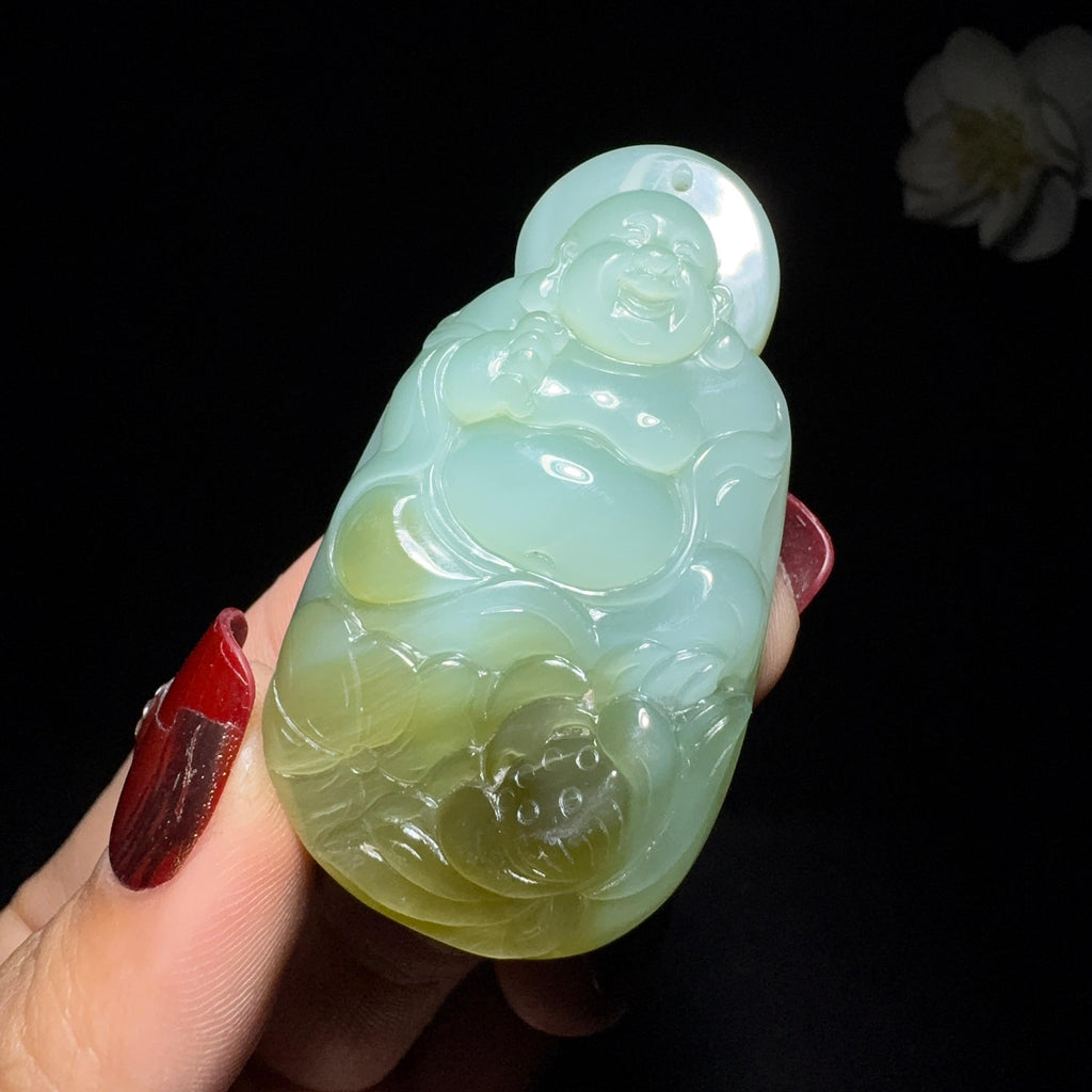和田玉碧玉弥勒佛挂件（28.2g）