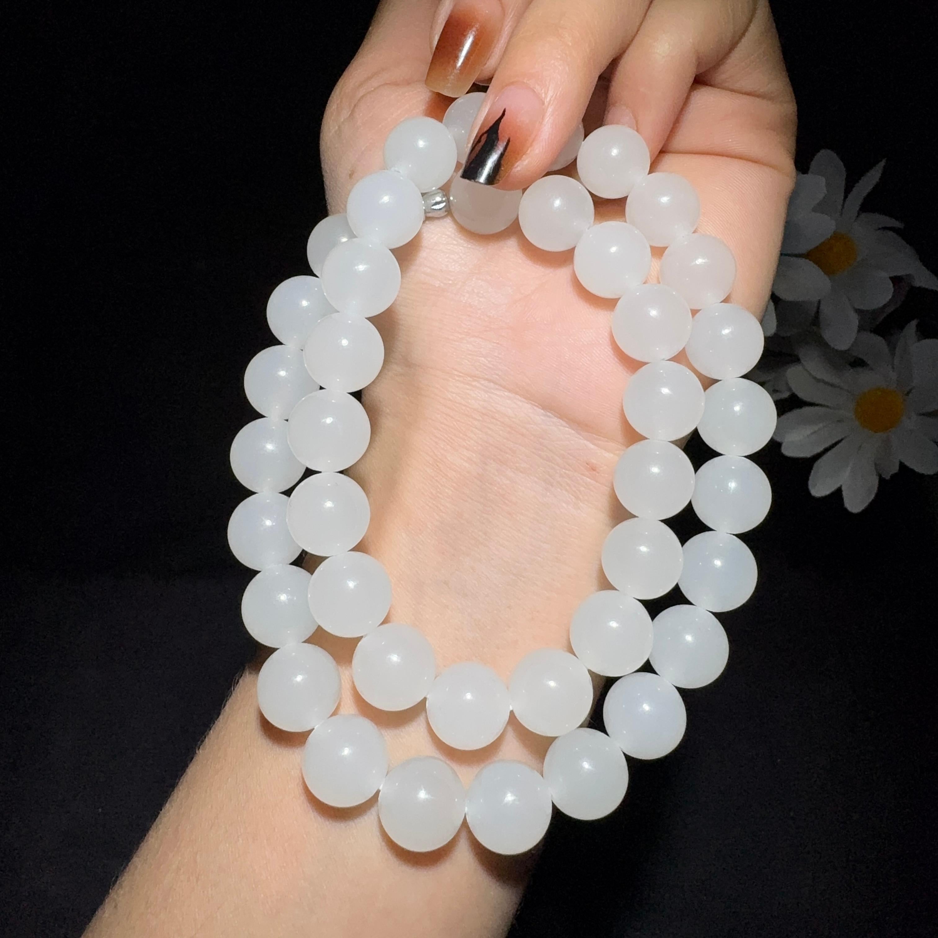 和田玉羊脂白玉圆珠项链（101.0g）