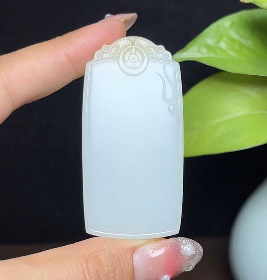 和田玉且末料羊脂玉平安无事牌（45.3g）