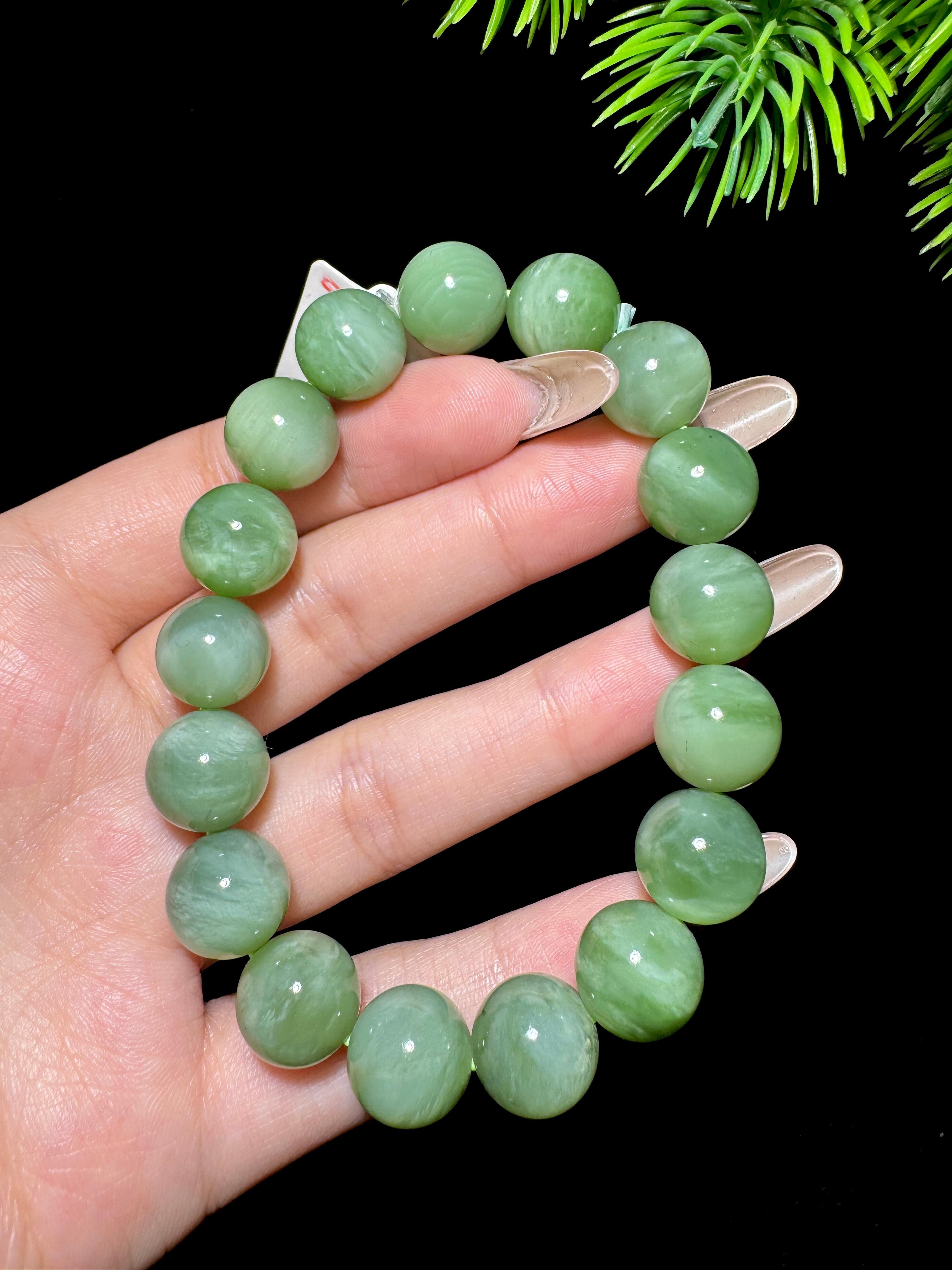 和田玉碧玉圆珠手串（45.2g）